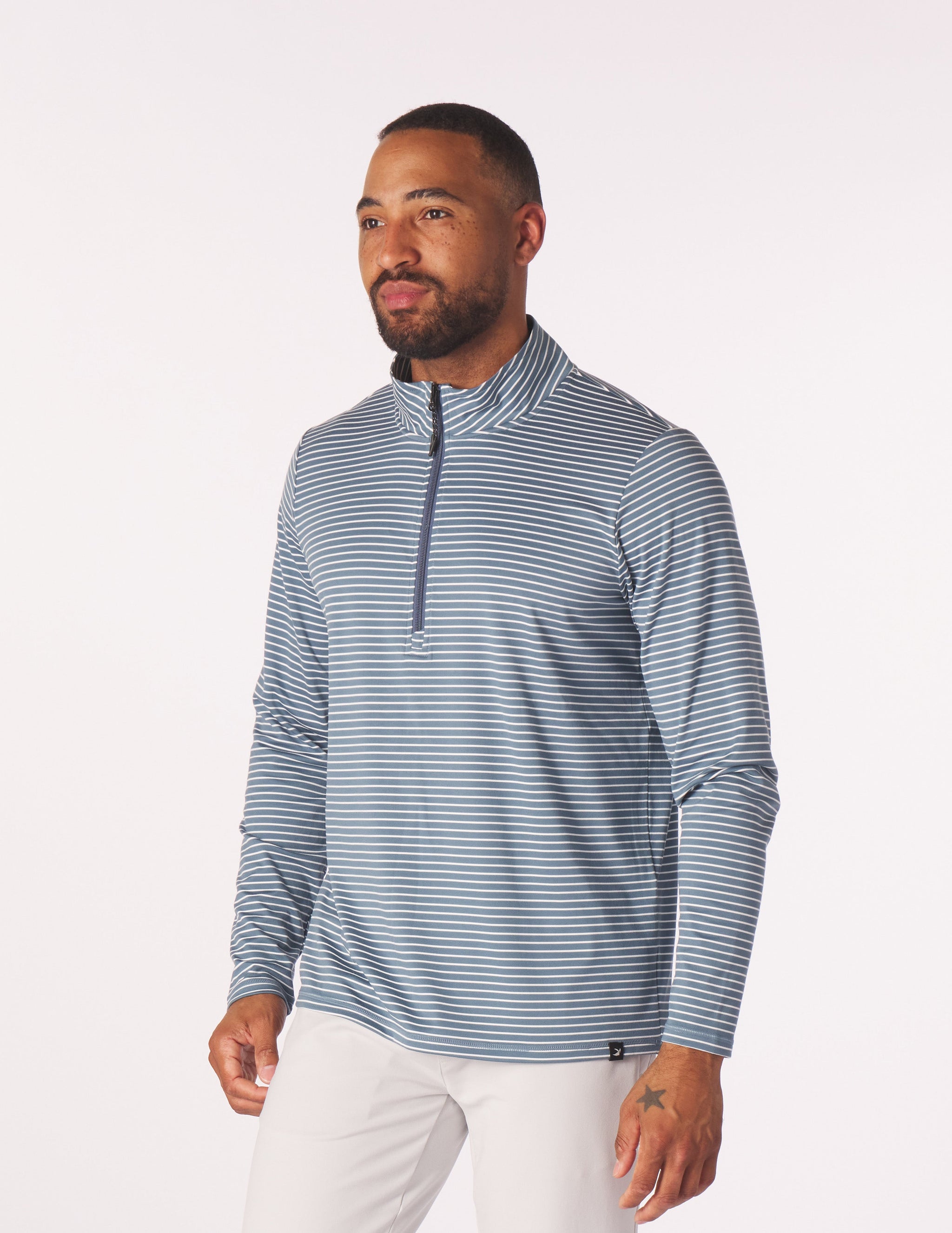 Tahoe 1/4 Zip: Washed Blue/White Stripe Tahoe 1/4 Zip: Washed Blue/White Stripe
