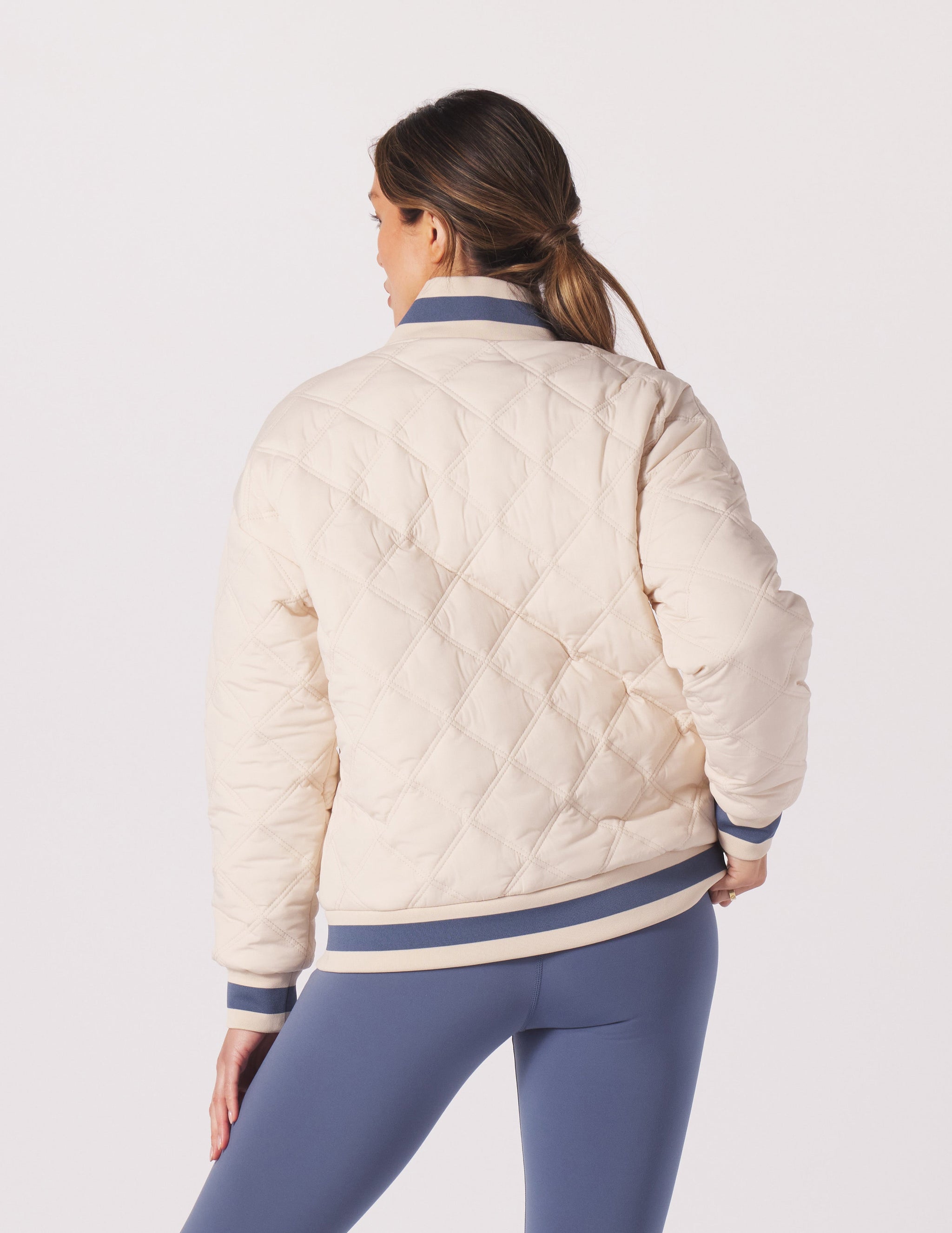 Varsity Jacket: Oatmilk/Washed Blue Varsity Jacket: Oatmilk/Washed Blue