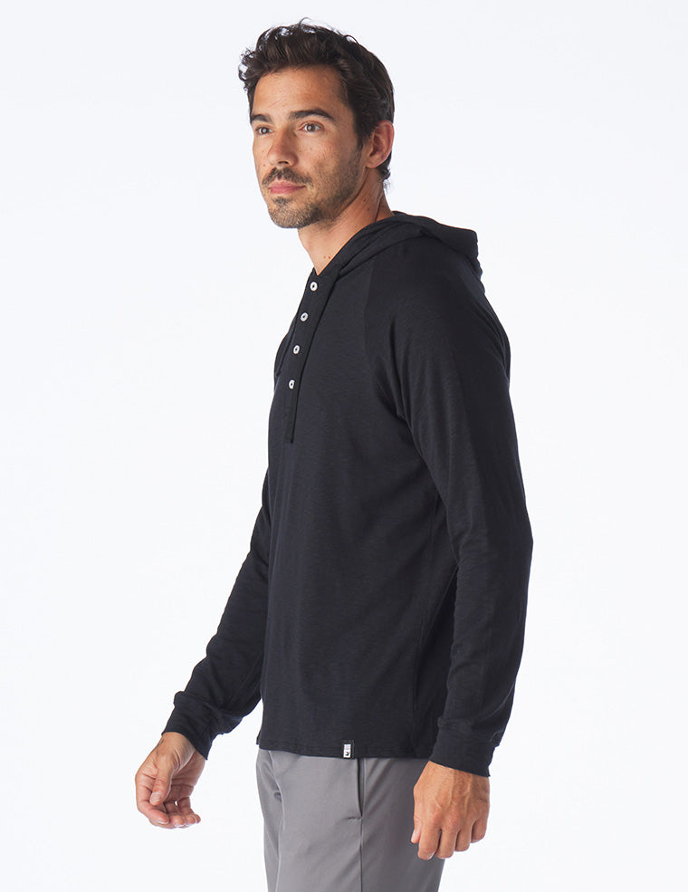 Low Tide Henley Hoodie: Black Low Tide Henley Hoodie: Black