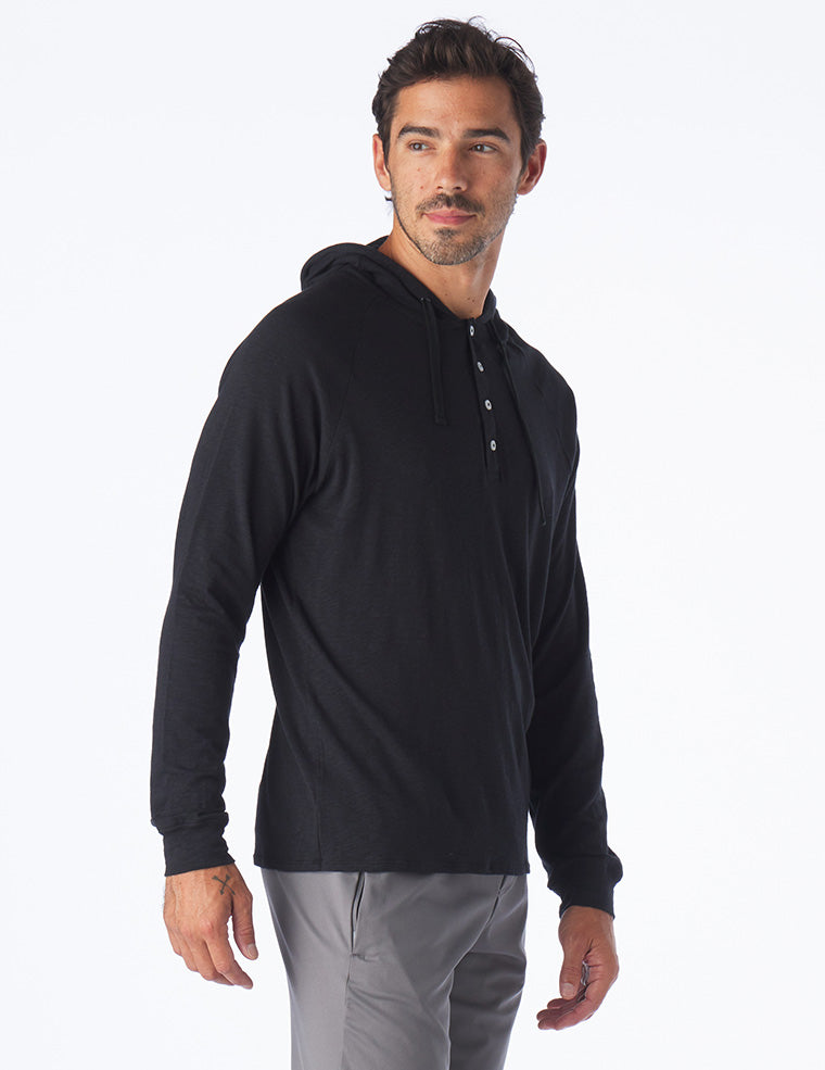 Low Tide Henley Hoodie: Black Low Tide Henley Hoodie: Black