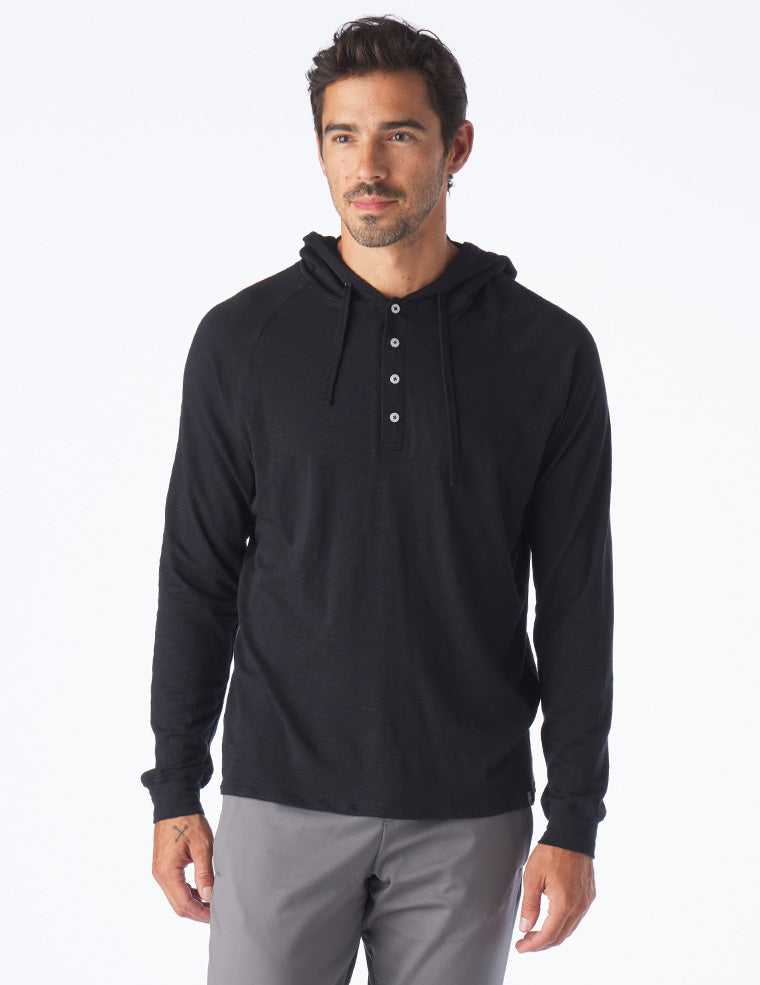 Low Tide Henley Hoodie: Black Low Tide Henley Hoodie: Black
