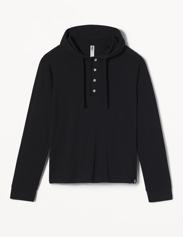 Low Tide Henley Hoodie: Black Low Tide Henley Hoodie: Black