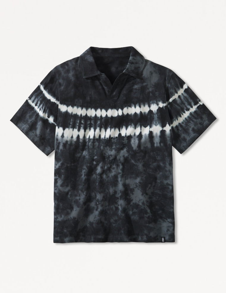 Owen Polo: Black Tie-Dye Stripe Owen Polo: Black Tie-Dye Stripe