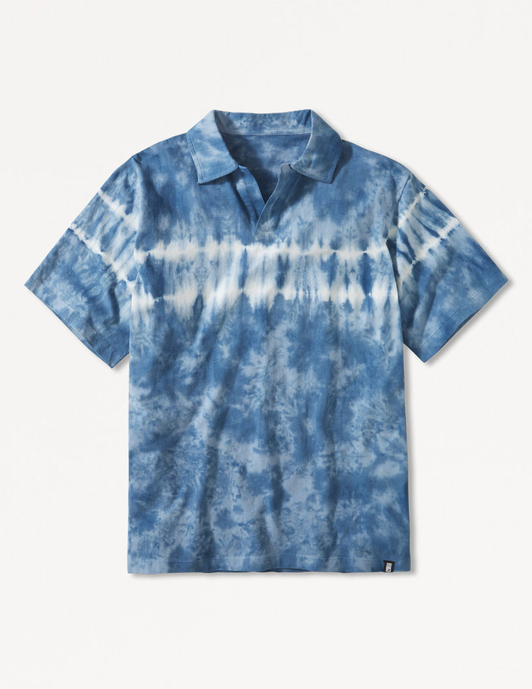 Owen Polo: Denim Blue Tie-Dye Stripe Owen Polo: Denim Blue Tie-Dye Stripe