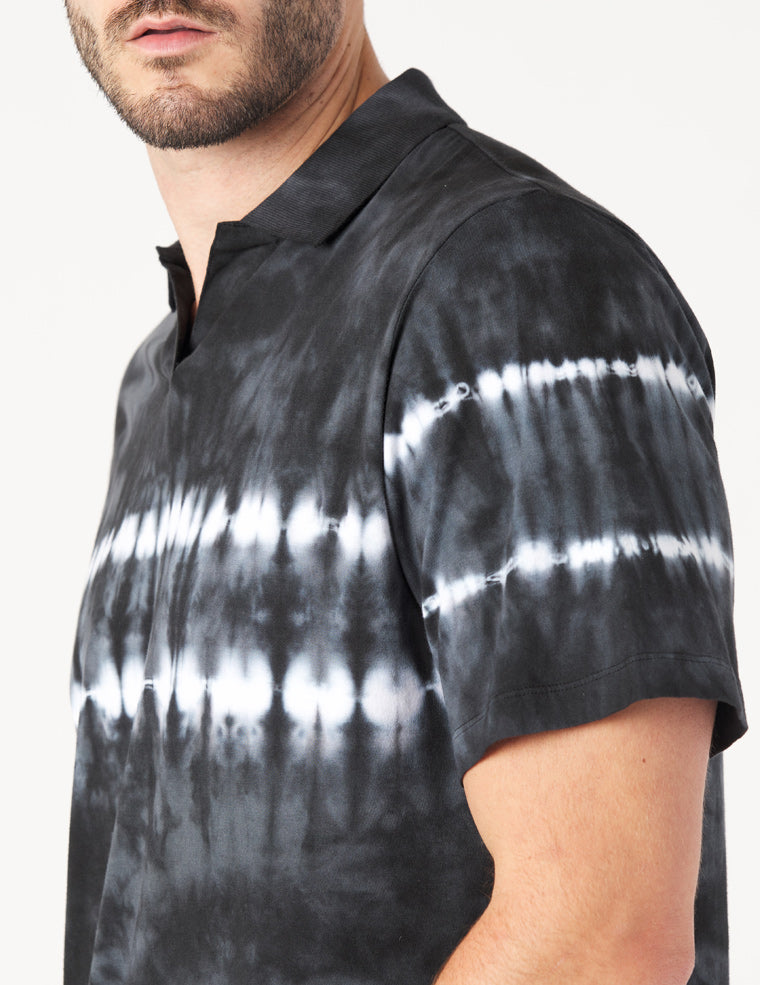 Owen Polo: Black Tie-Dye Stripe Owen Polo: Black Tie-Dye Stripe