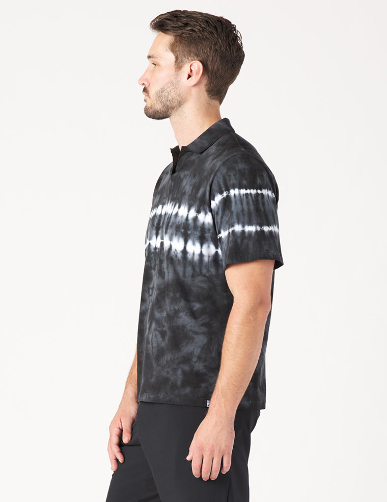Owen Polo: Black Tie-Dye Stripe Owen Polo: Black Tie-Dye Stripe