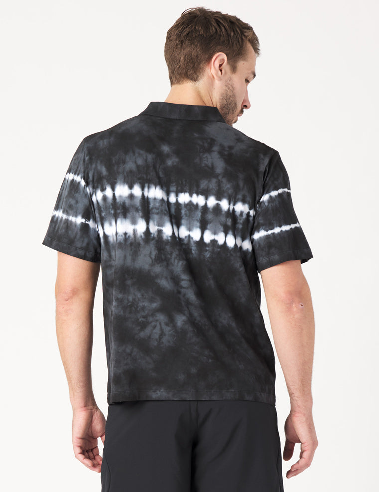 Owen Polo: Black Tie-Dye Stripe Owen Polo: Black Tie-Dye Stripe