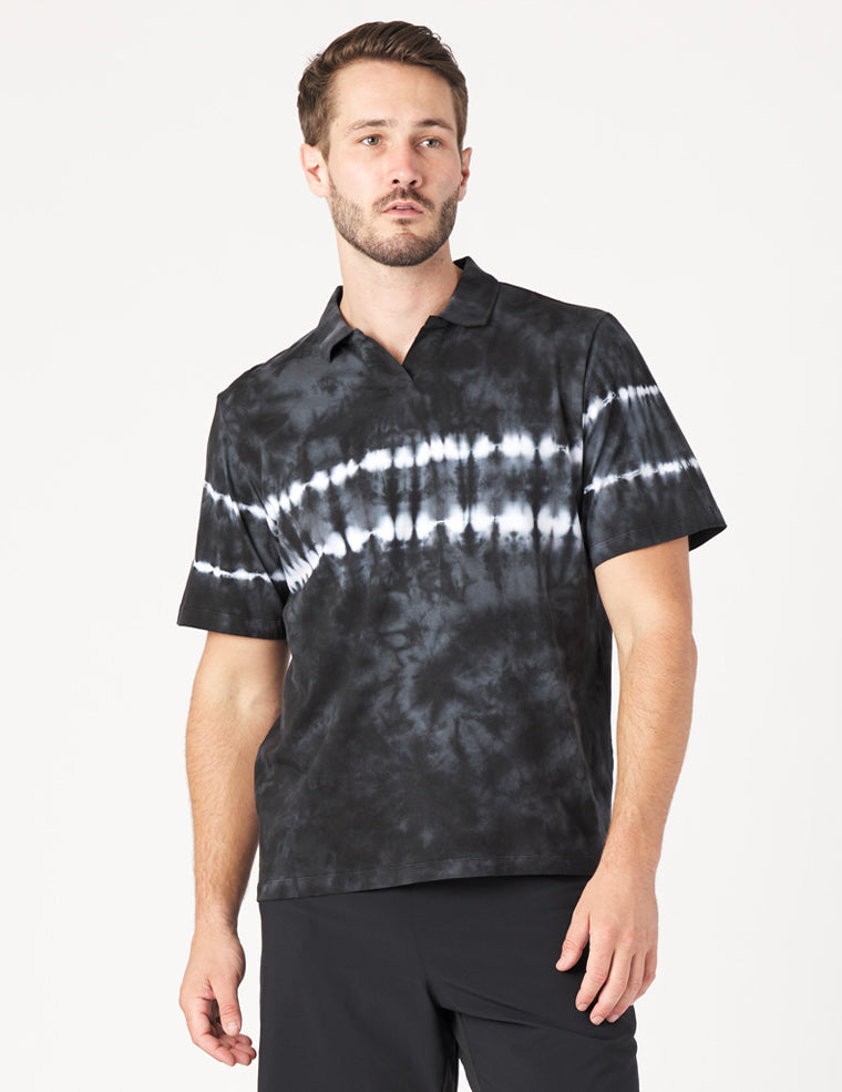 Owen Polo: Black Tie-Dye Stripe Owen Polo: Black Tie-Dye Stripe