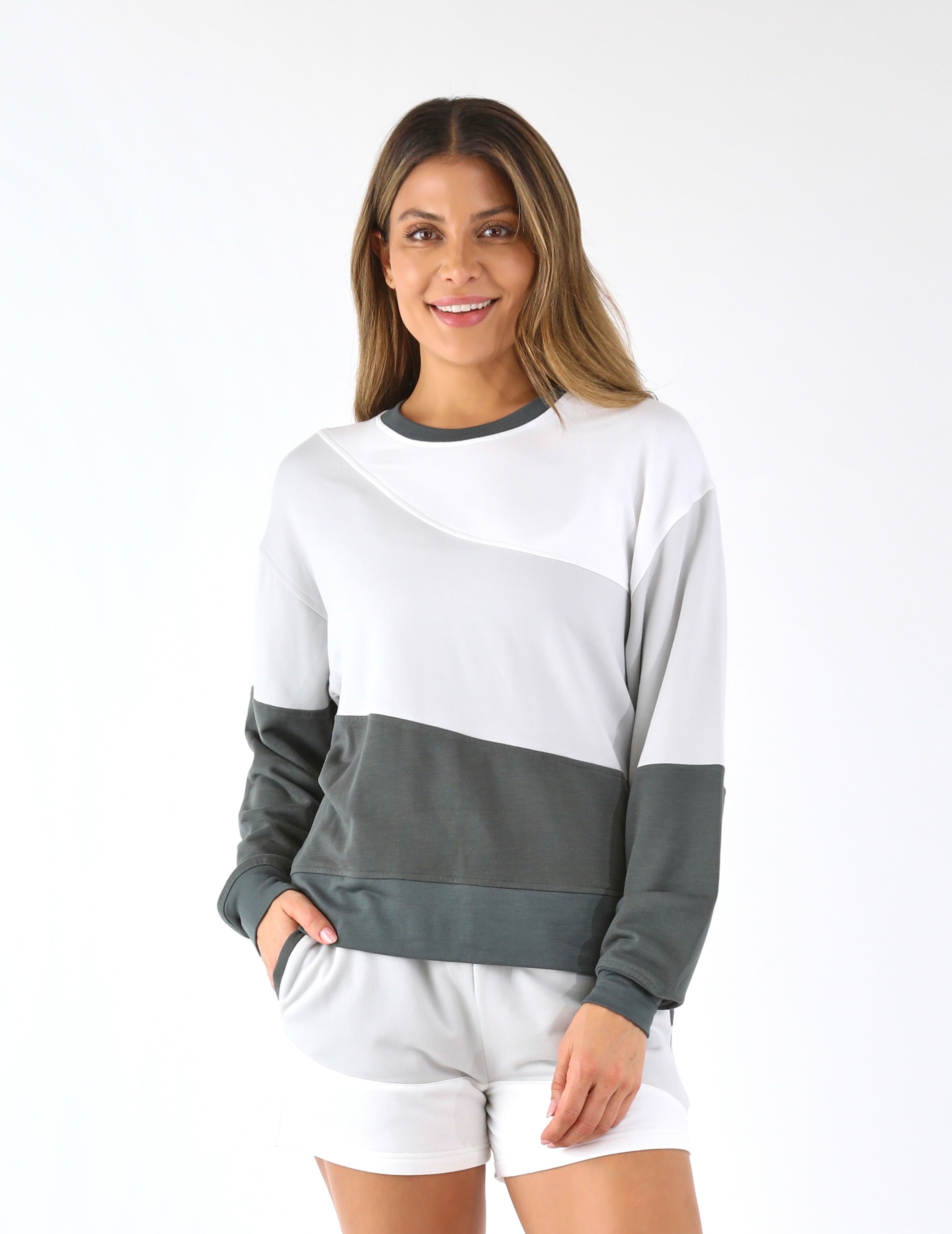 Asymmetric Long Sleeve: Carbon/Ash Grey/White
