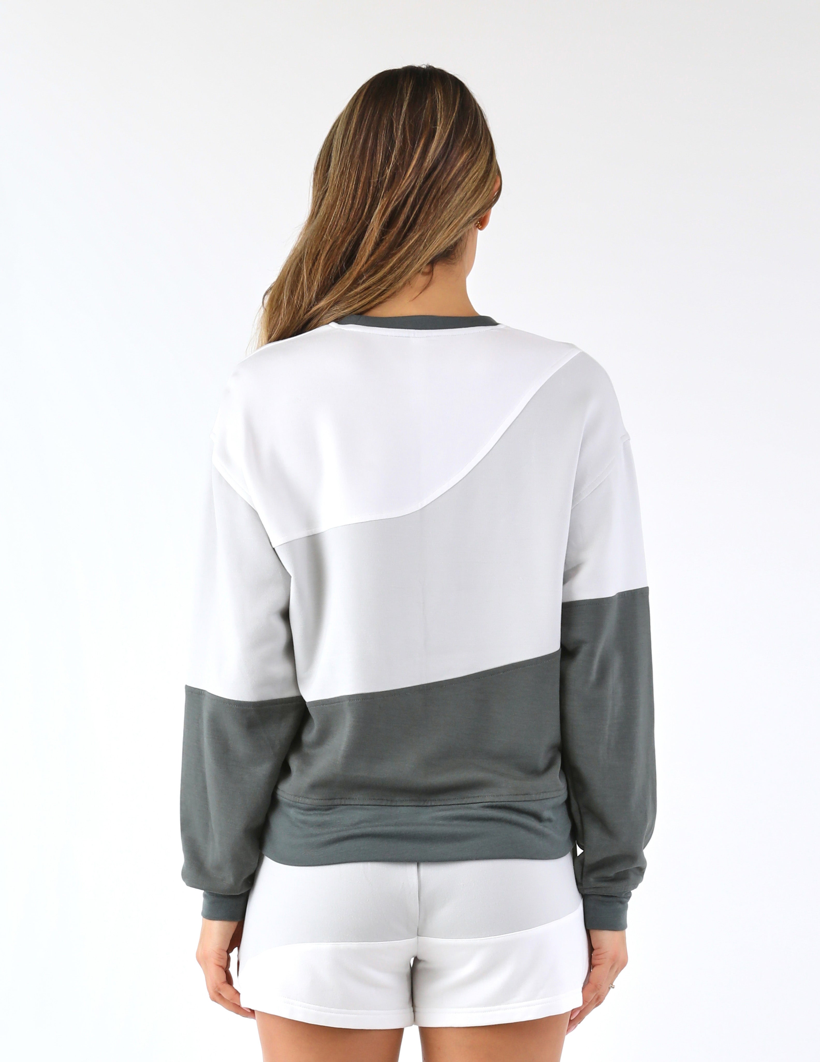 Asymmetric Long Sleeve: Carbon/Ash Grey/White
