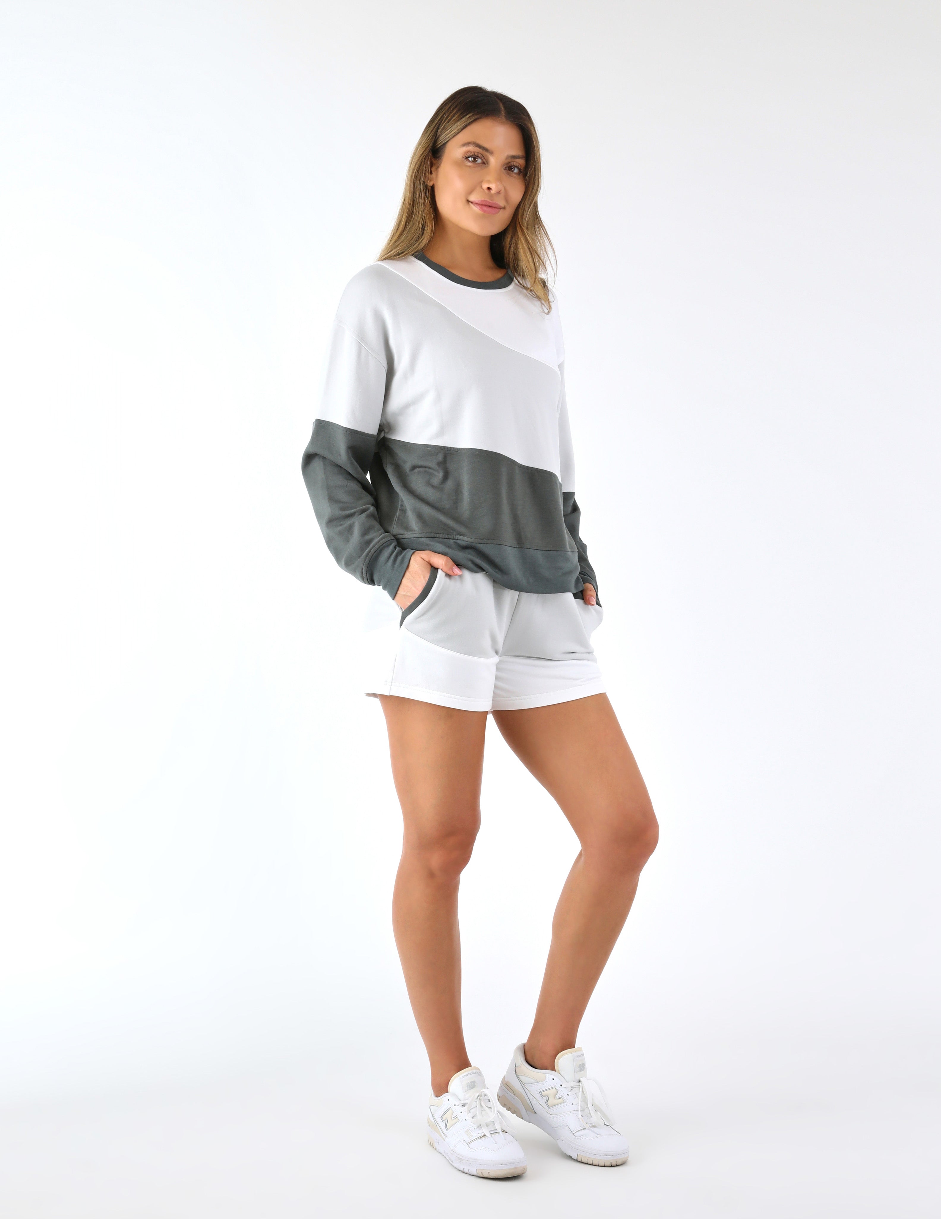 Asymmetric Long Sleeve: Carbon/Ash Grey/White