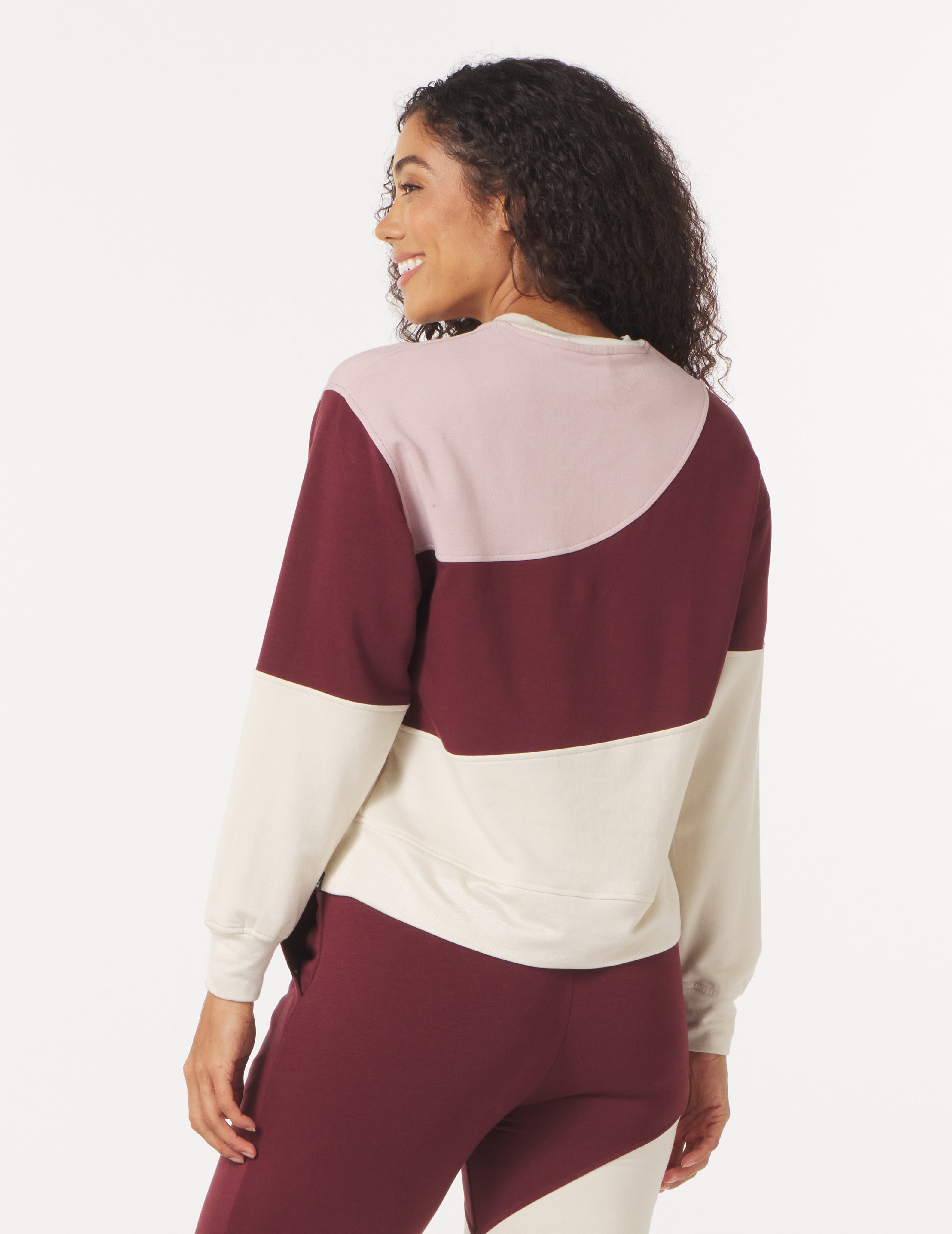 Asymmetric Long Sleeve Crew: Adobe Rose Stripe