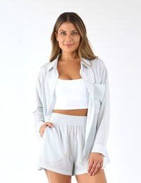 Austin Button Up: Ash Grey/White Stripe