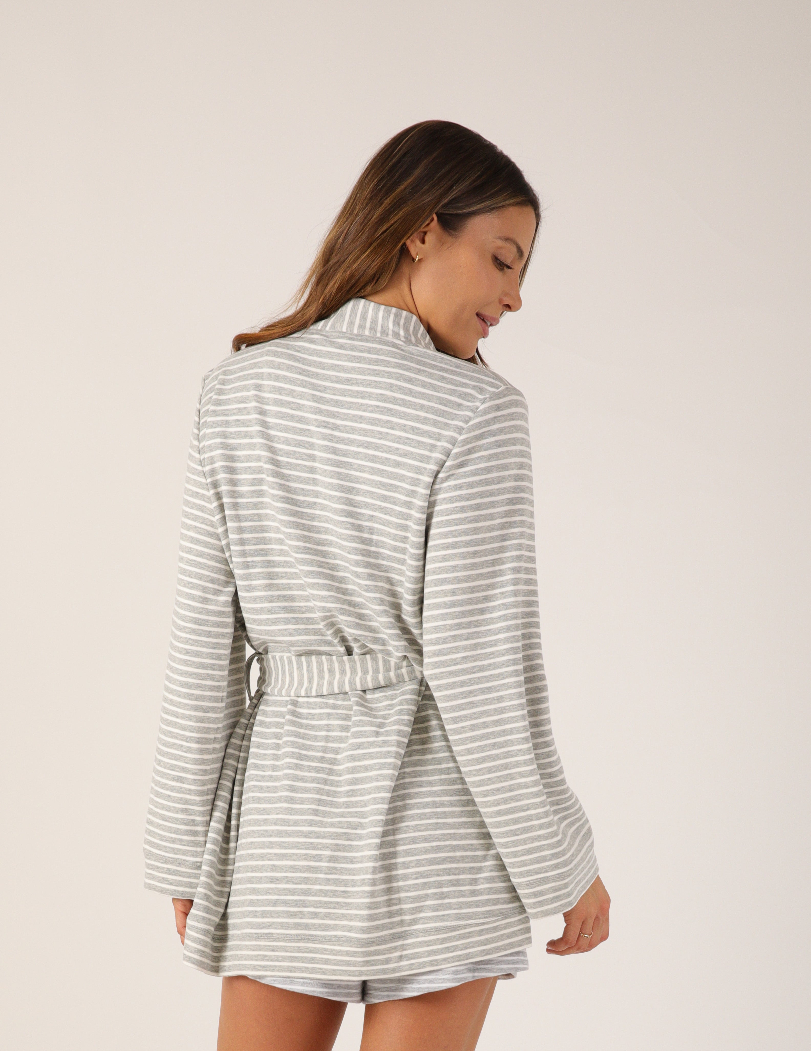 Cloud Fleece Robe: Heather Grey Stripe