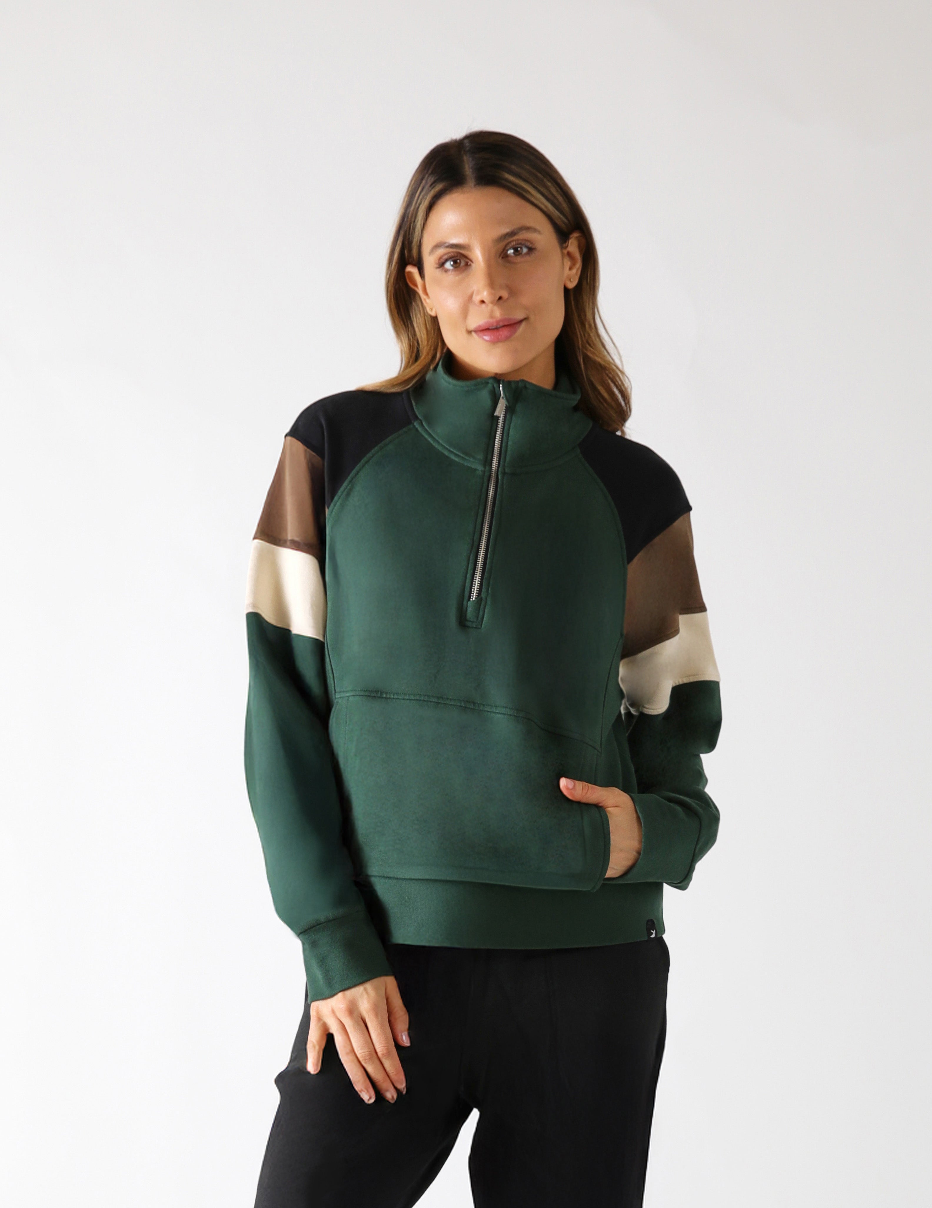 Daily Scuba 1/4 Zip: Forest Color Block