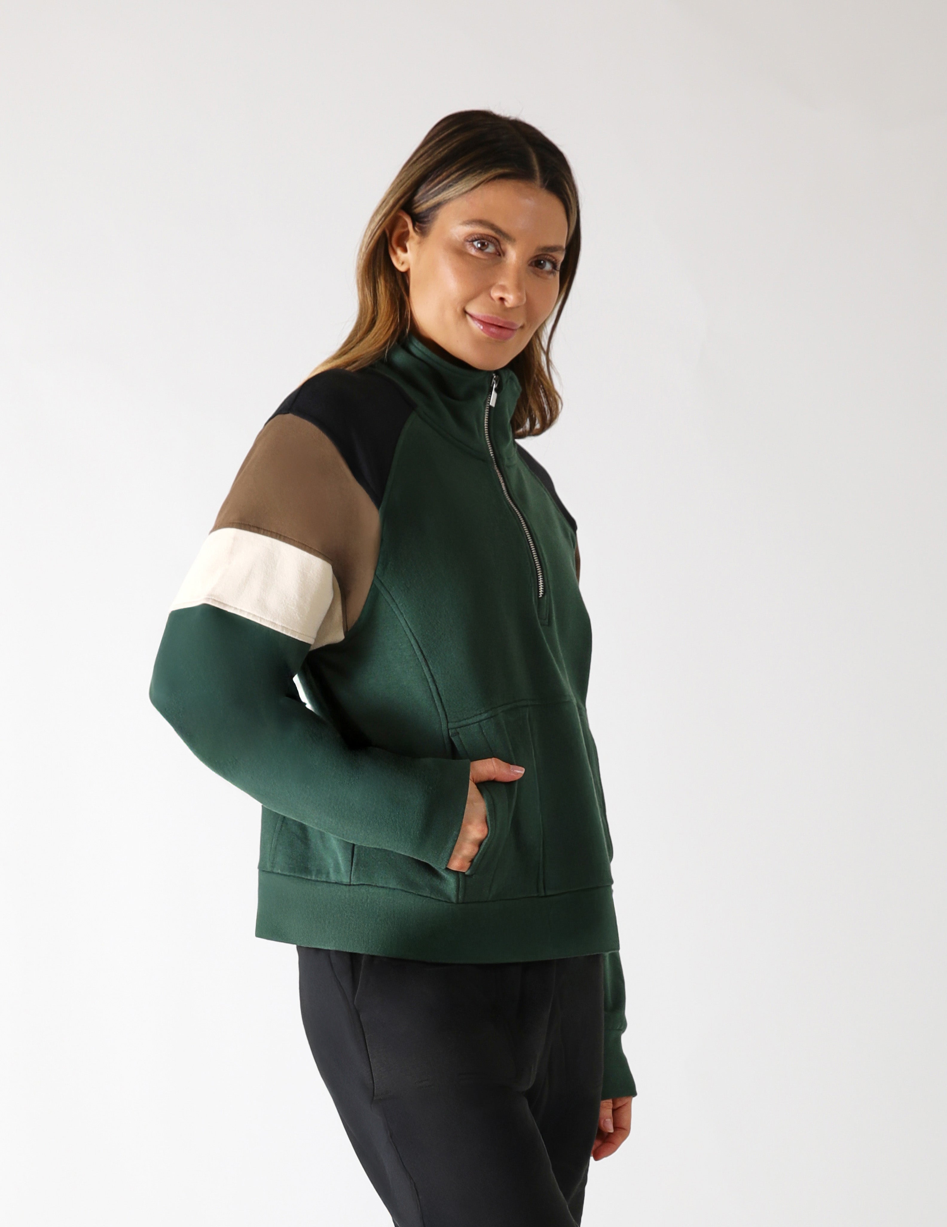 Daily Scuba 1/4 Zip: Forest Color Block