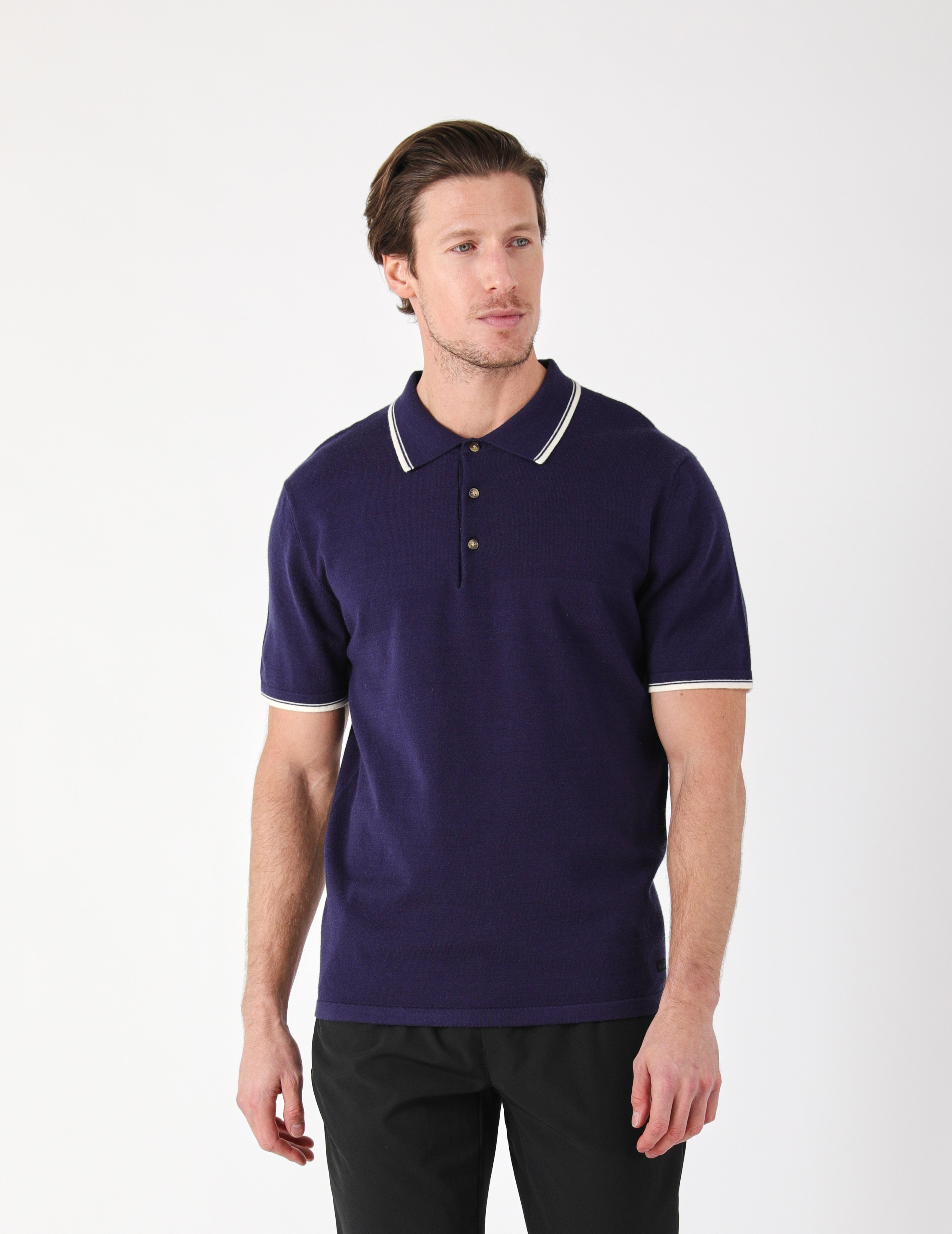 Elite Sweater Polo: Navy/Oatmilk