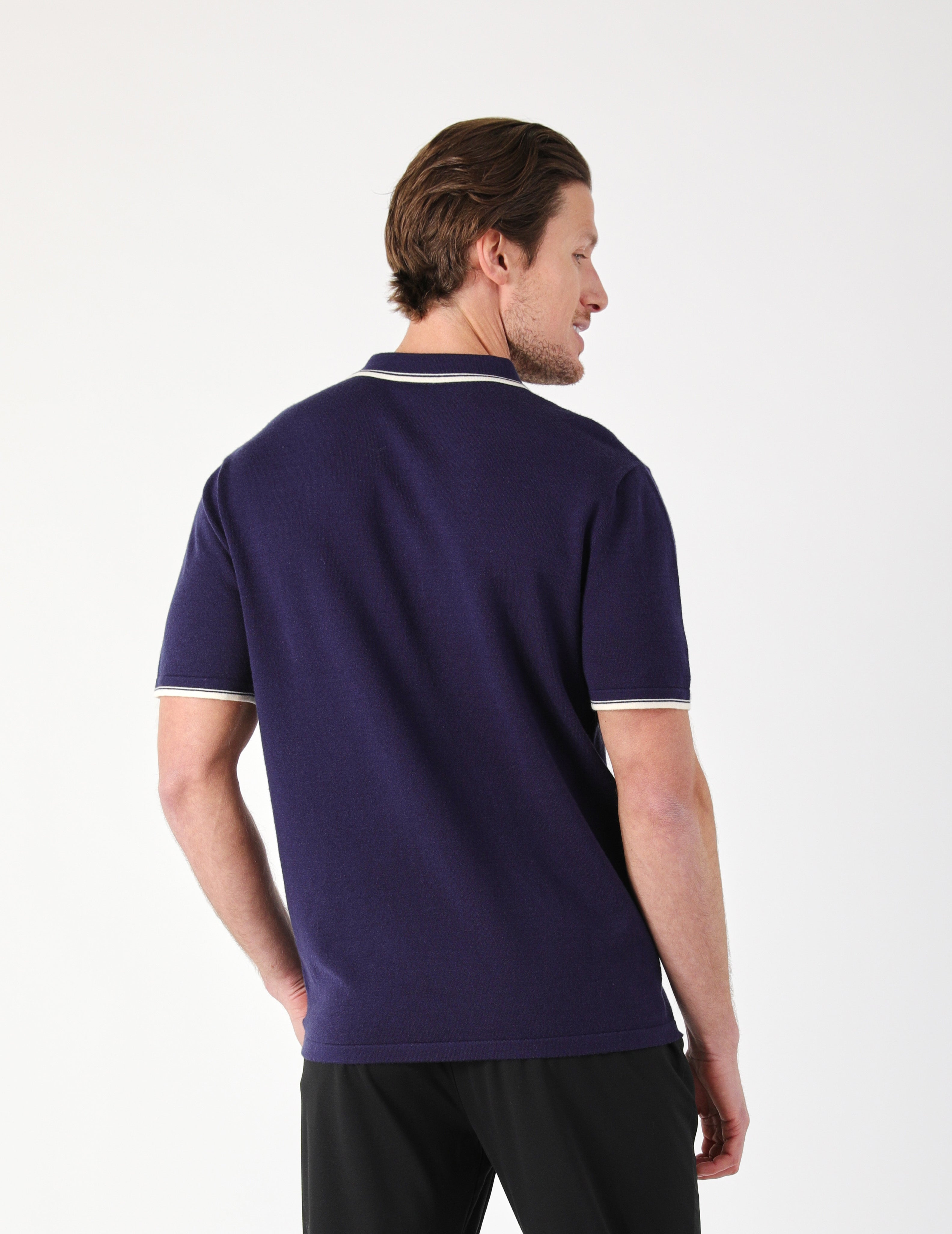 Elite Sweater Polo: Navy/Oatmilk