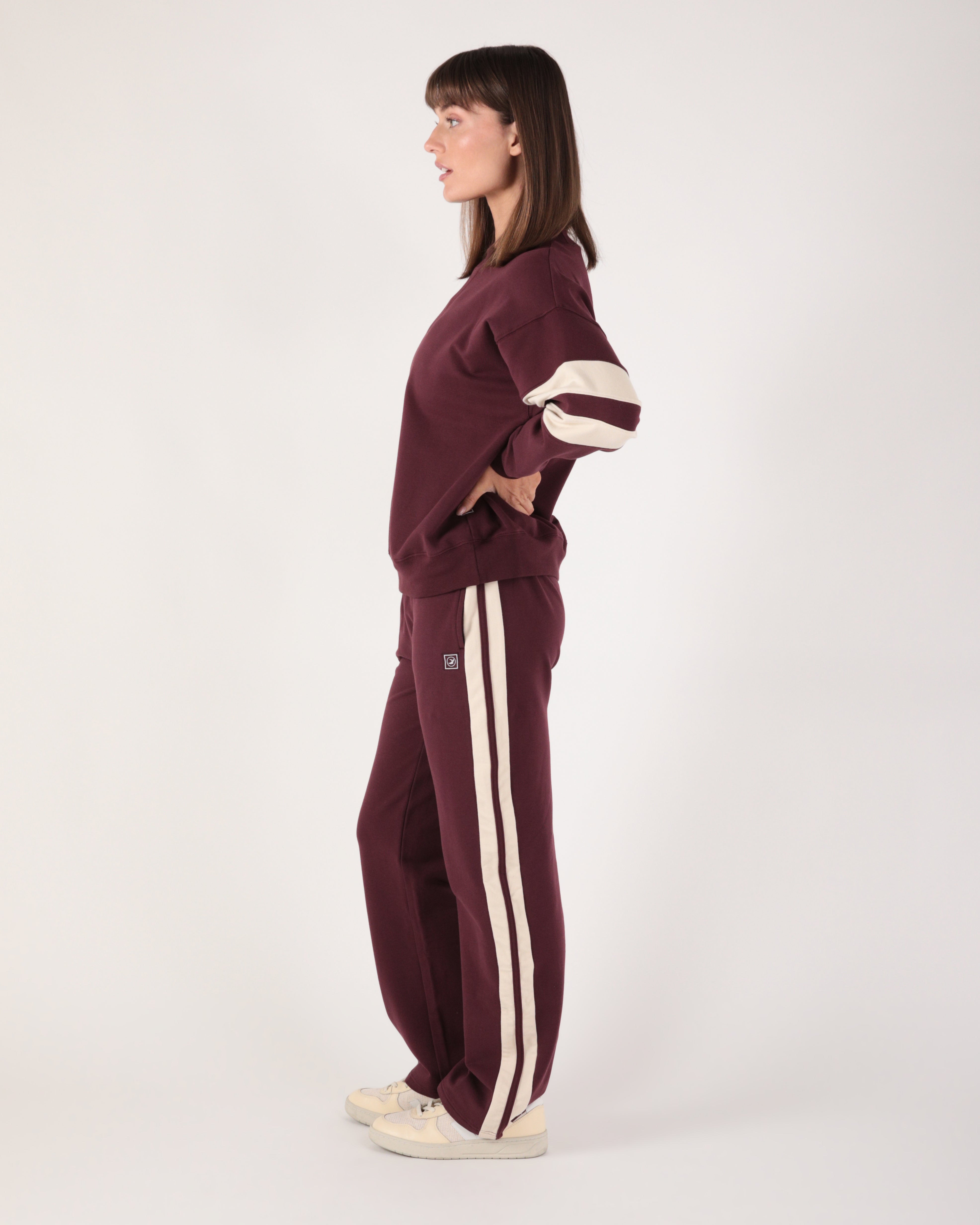 Vintage Oversized Crew: Crimson Velvet/Oatmilk