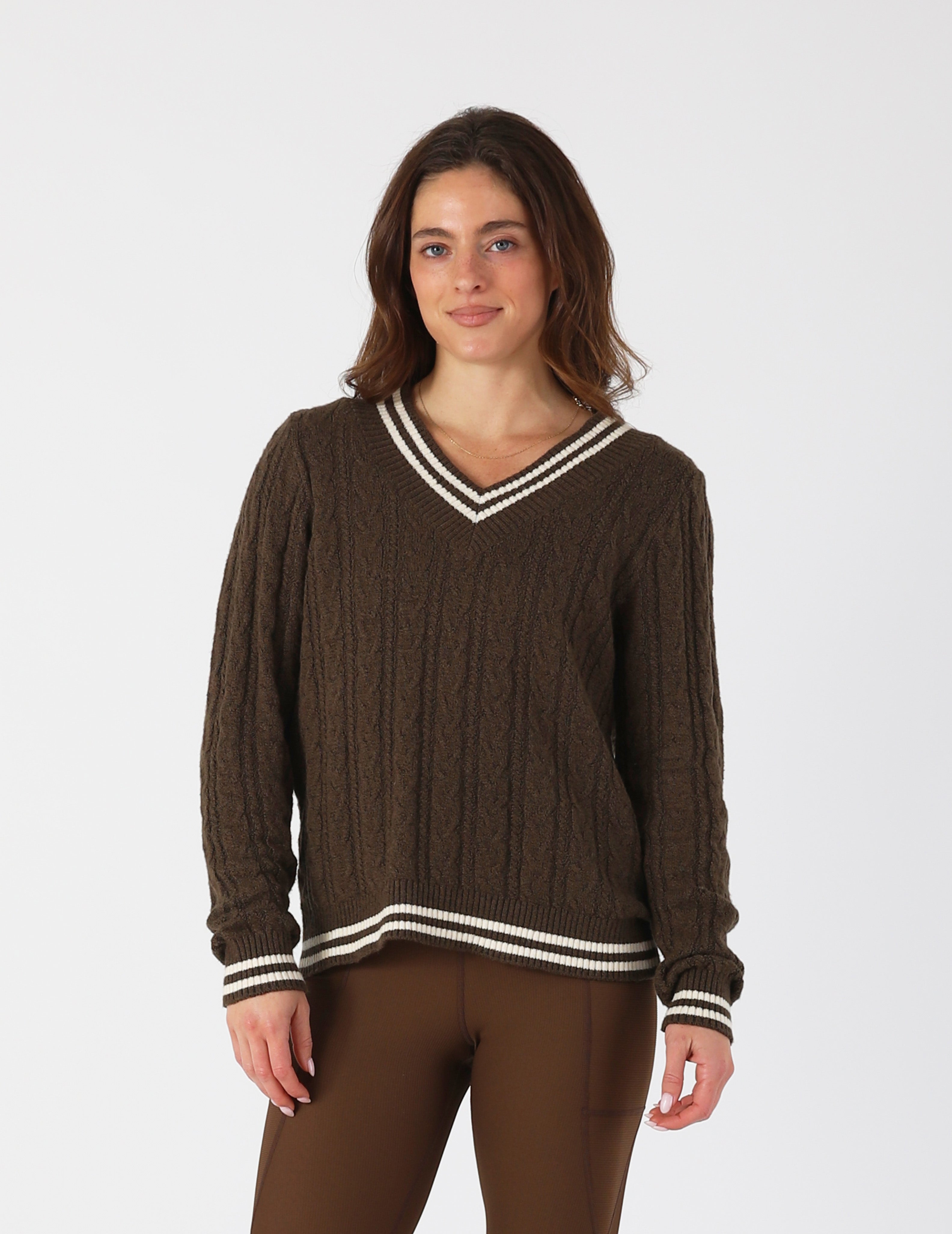 Hanalei Cable Knit Sweater: Chocolate/Oatmilk