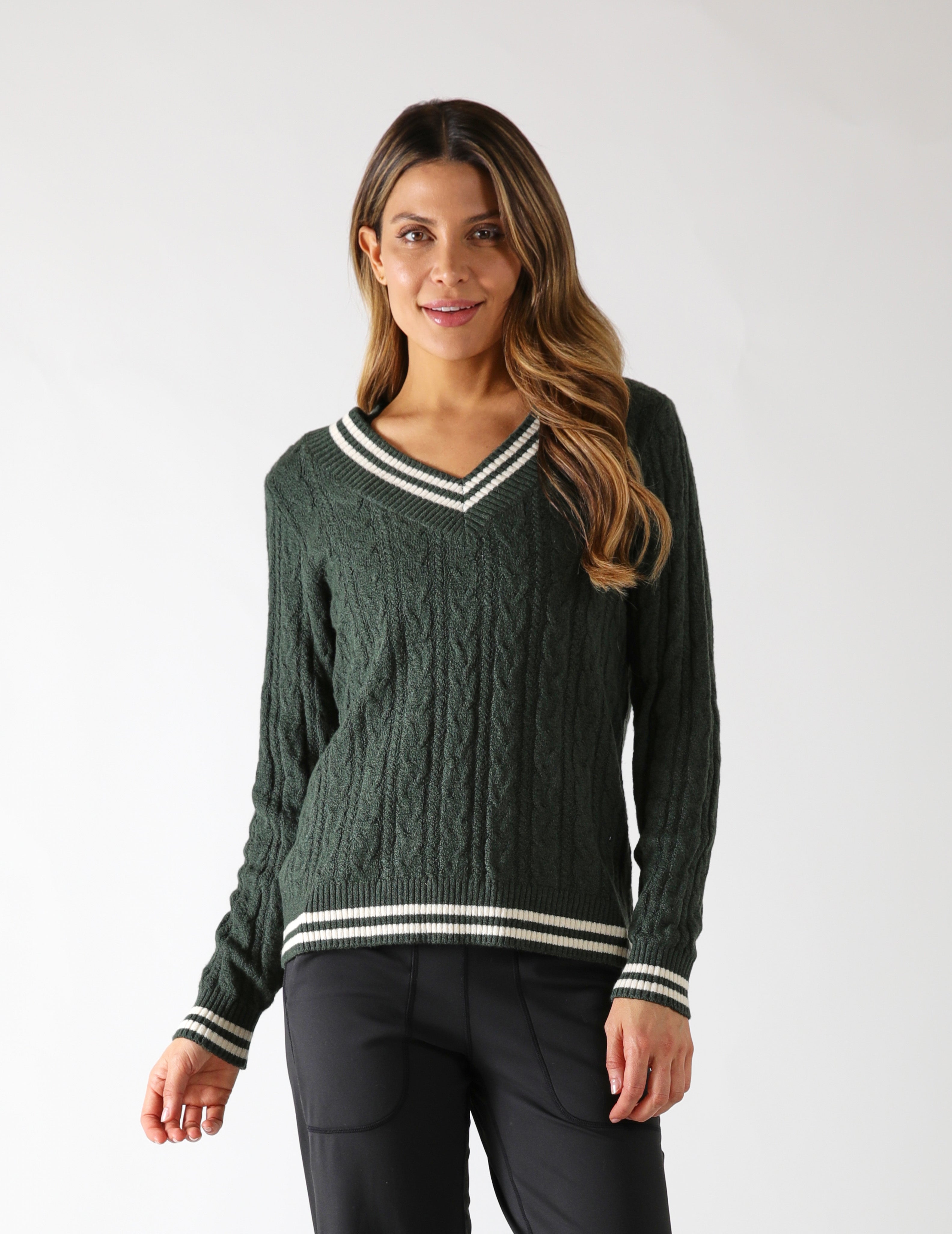 Hanalei Cable Knit Sweater: Forest/Oatmilk