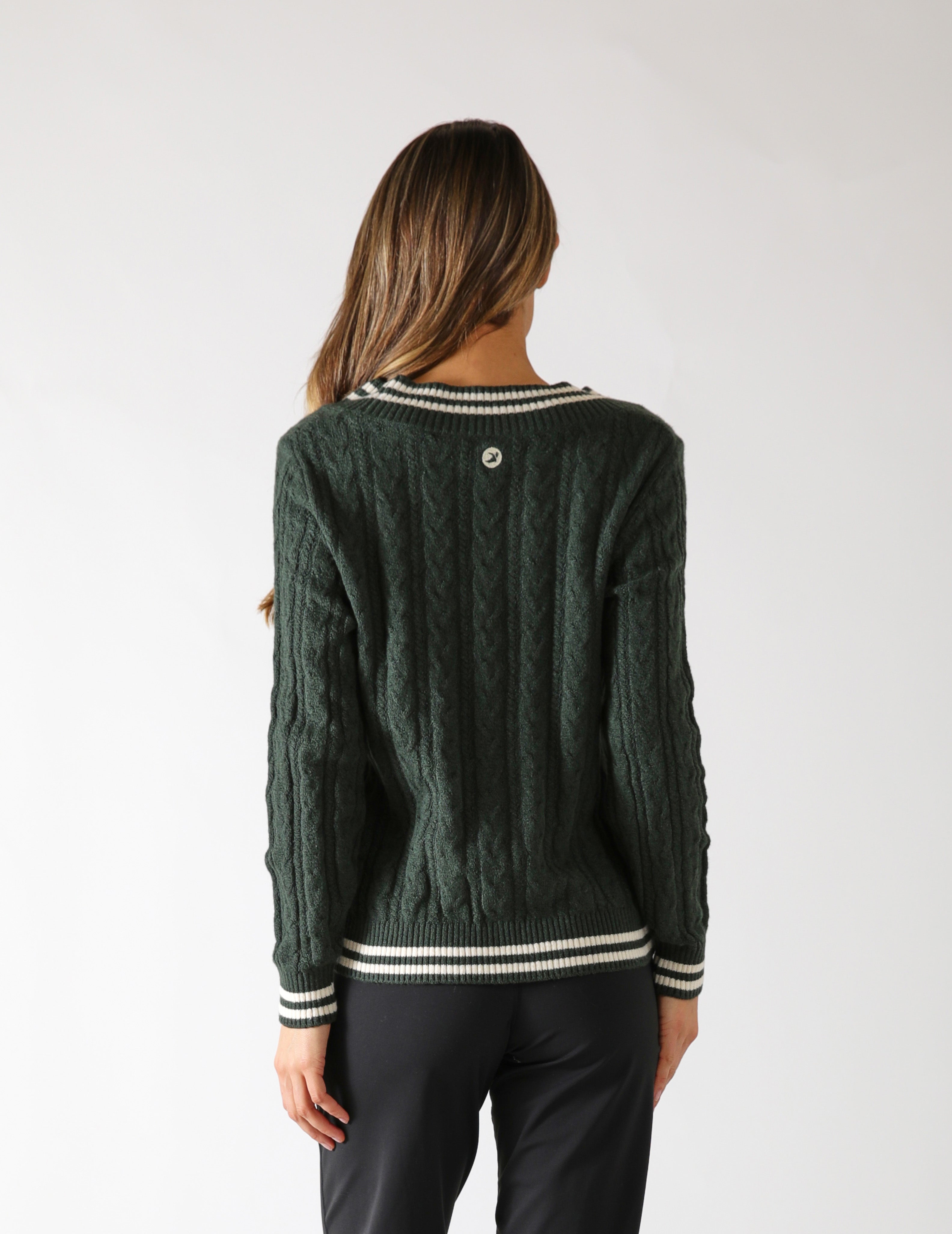 Hanalei Cable Knit Sweater: Forest/Oatmilk
