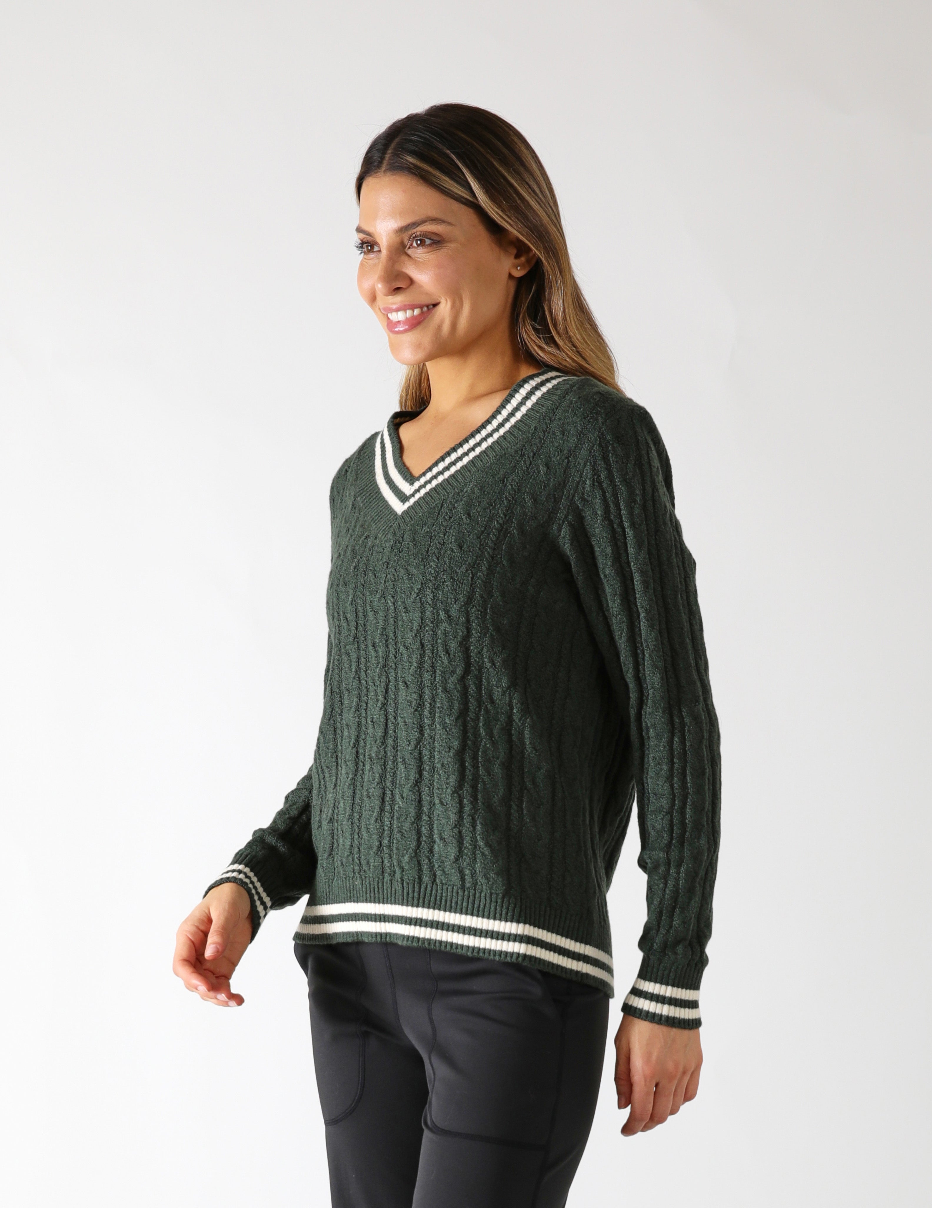 Hanalei Cable Knit Sweater: Forest/Oatmilk