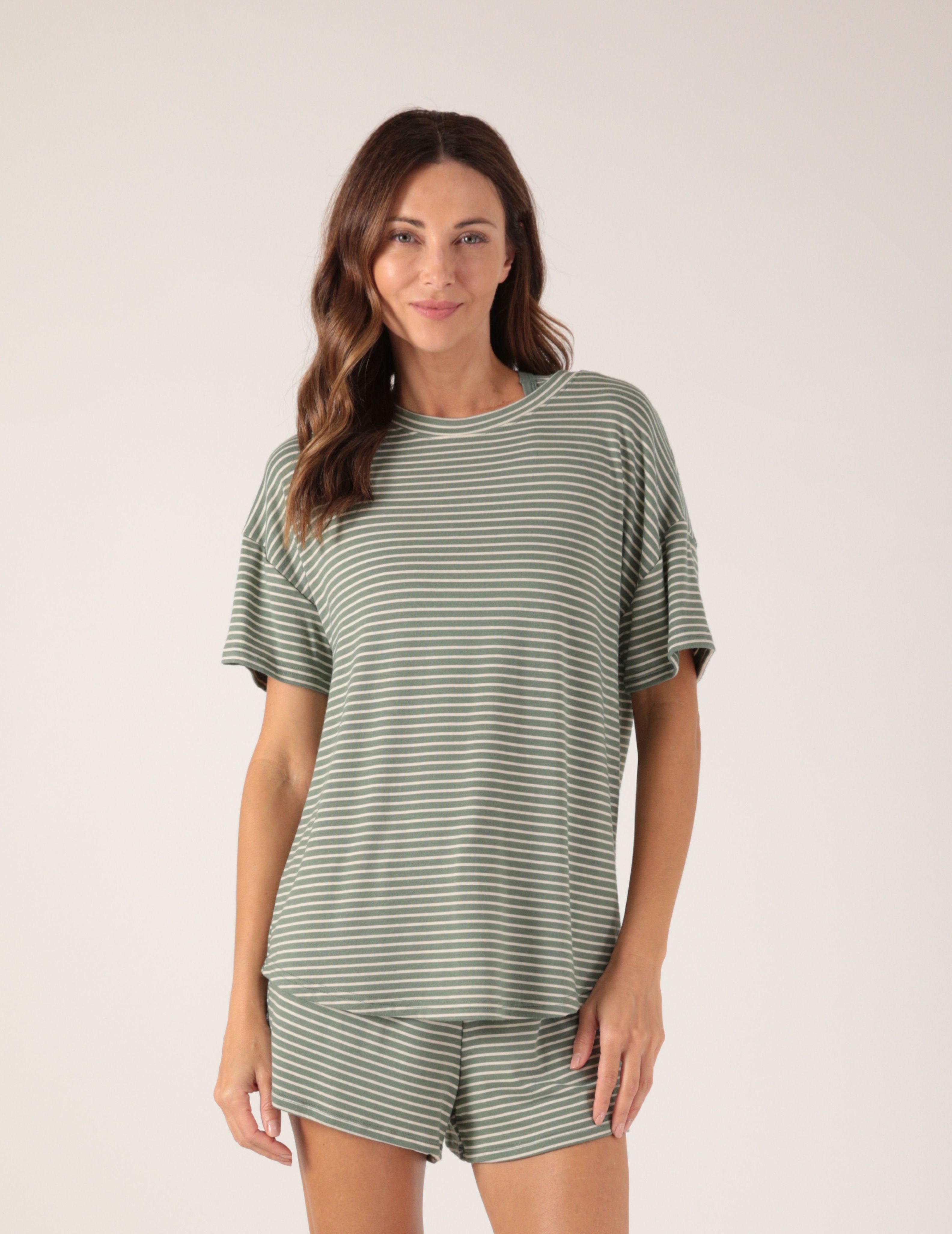 Lazy Haven Tee: Basil/Oatmilk Stripe