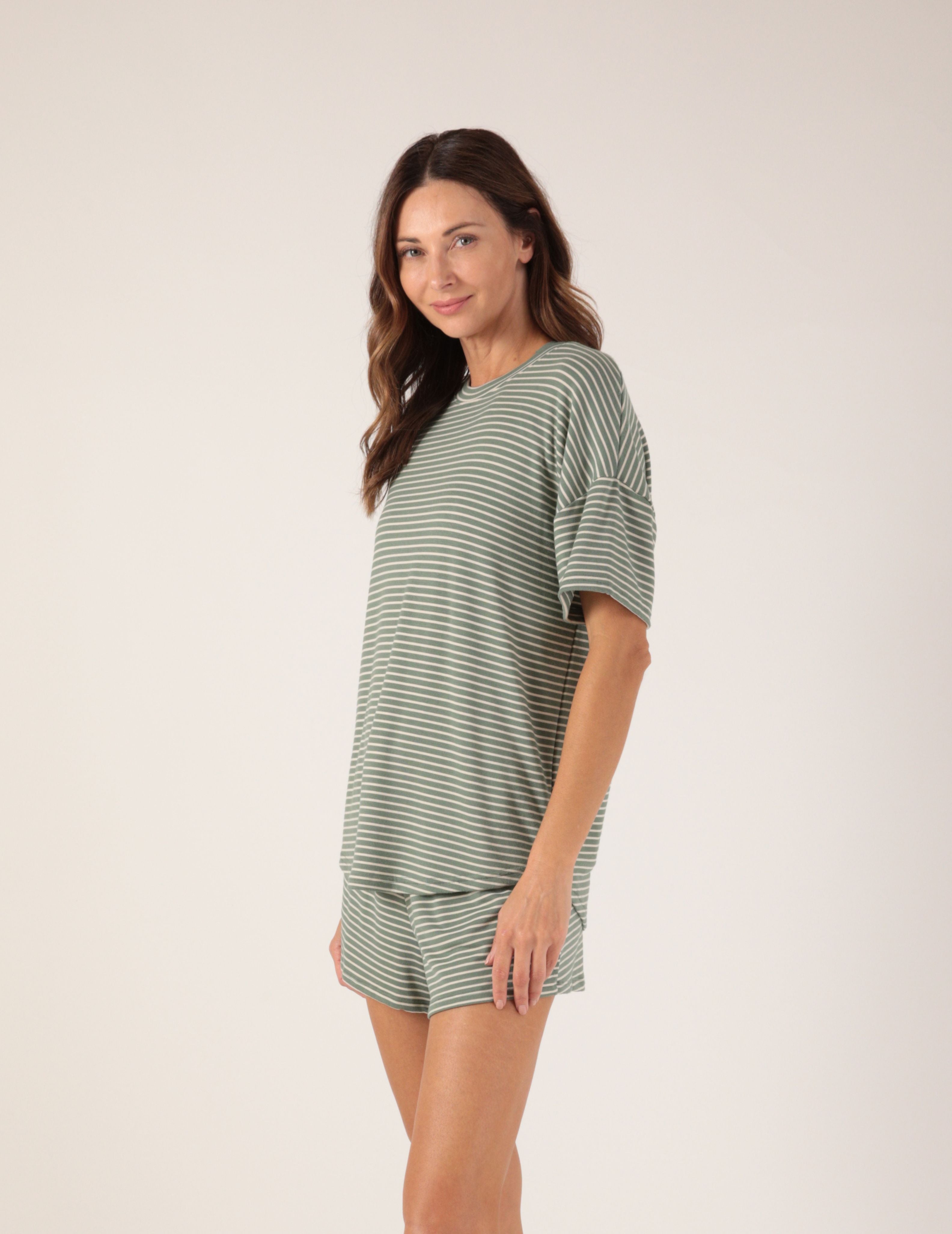 Lazy Haven Tee: Basil/Oatmilk Stripe