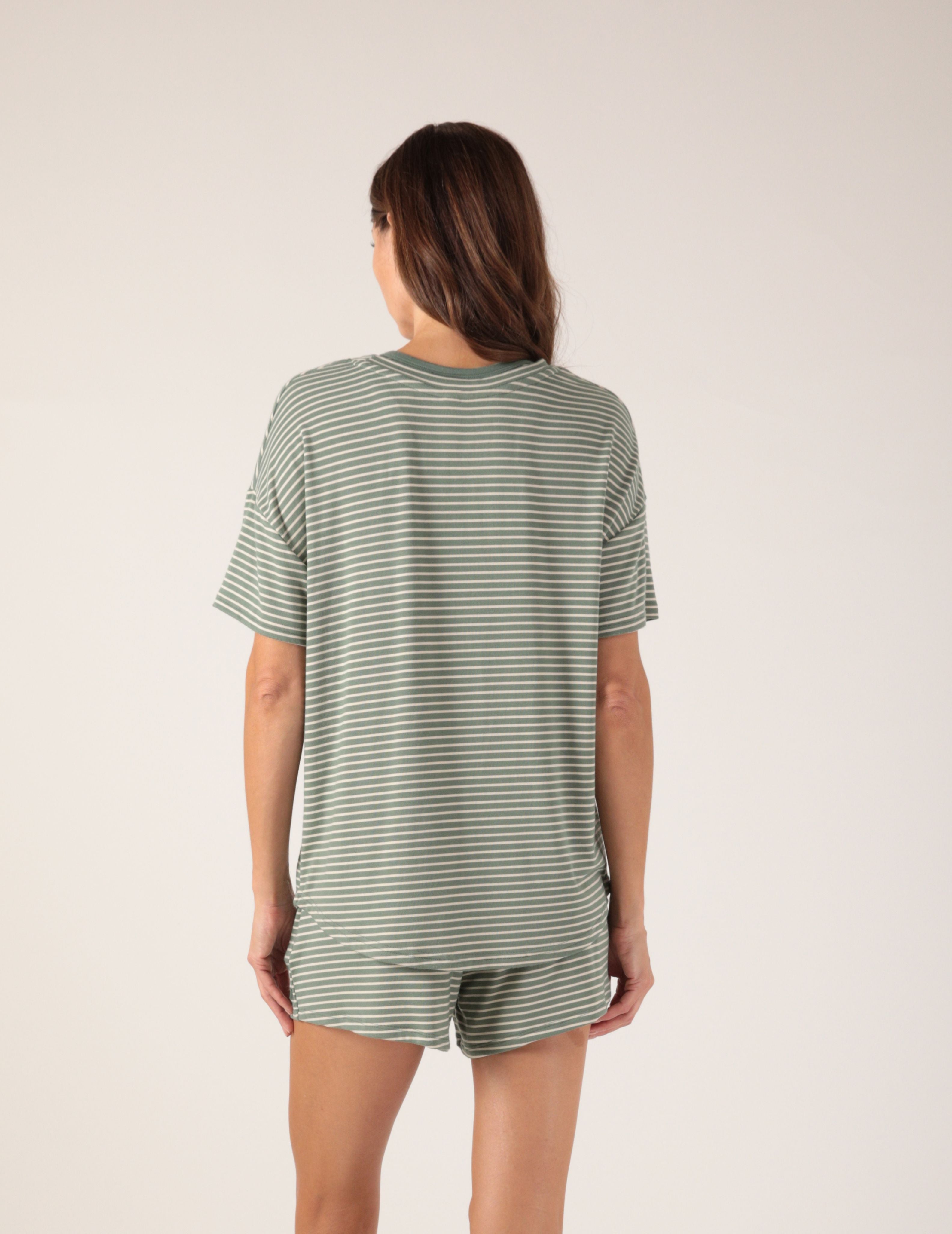 Lazy Haven Tee: Basil/Oatmilk Stripe