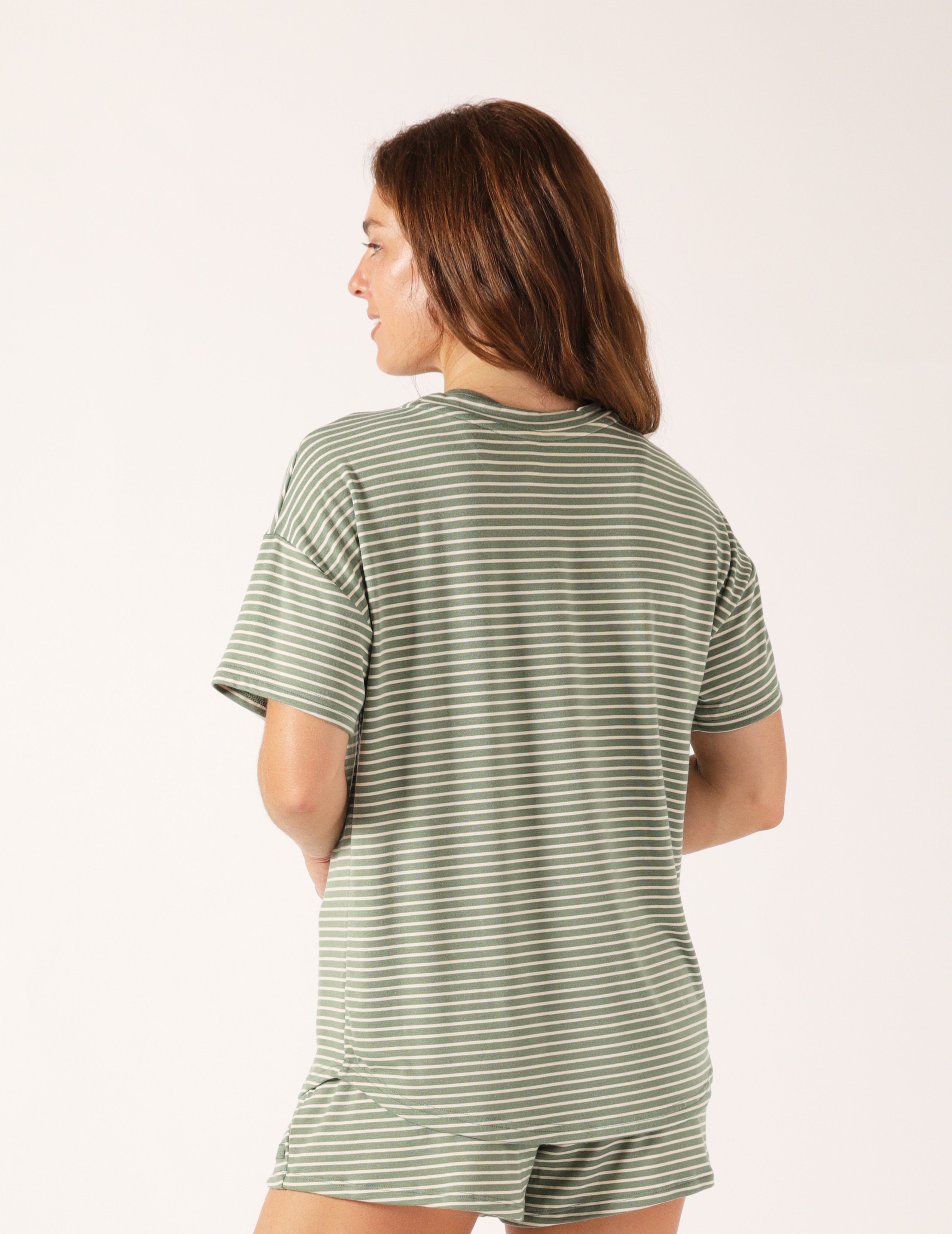 Lazy Haven Tee: Basil/Oatmilk Stripe