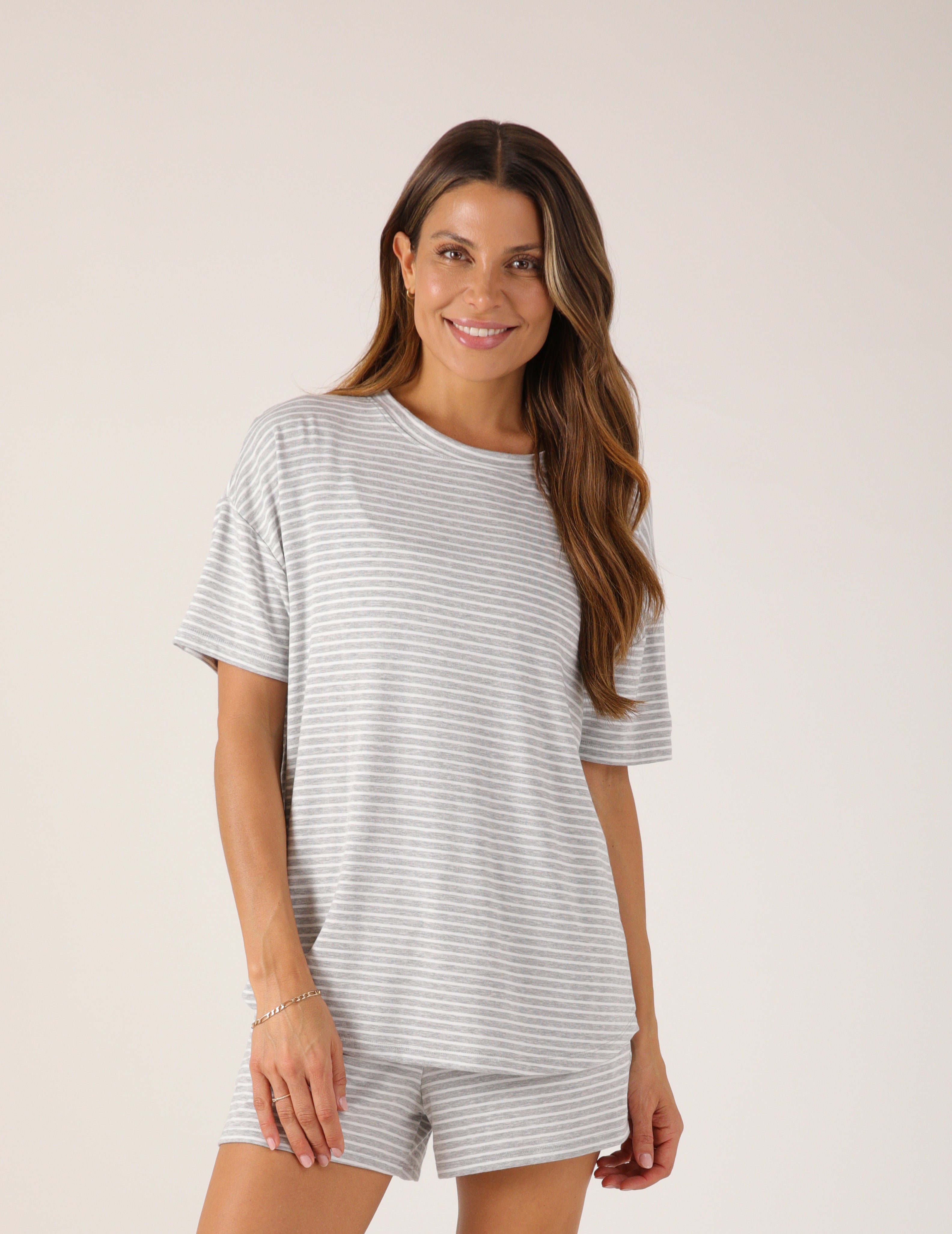 Lazy Haven Tee: Heather Grey Stripe