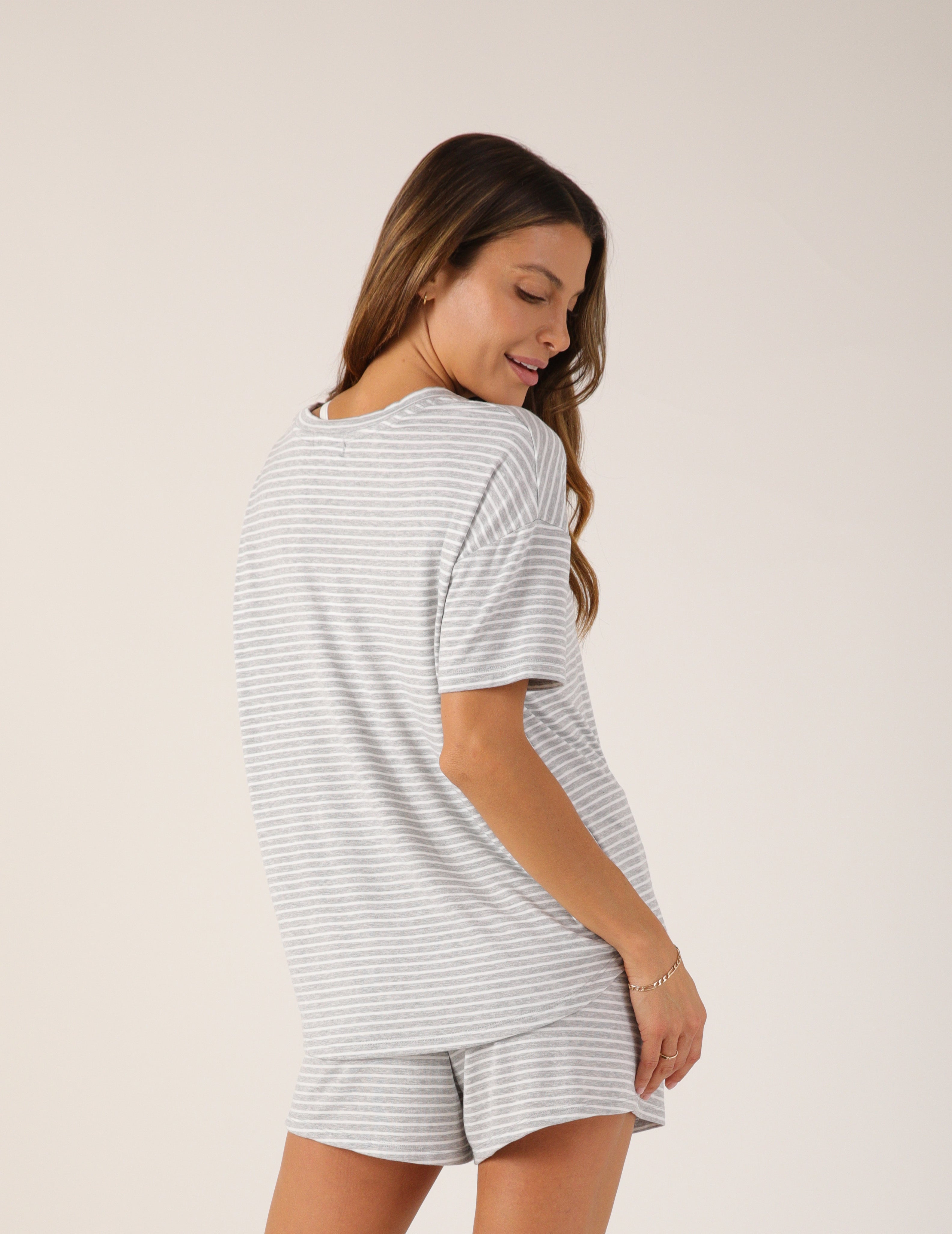 Lazy Haven Tee: Heather Grey Stripe
