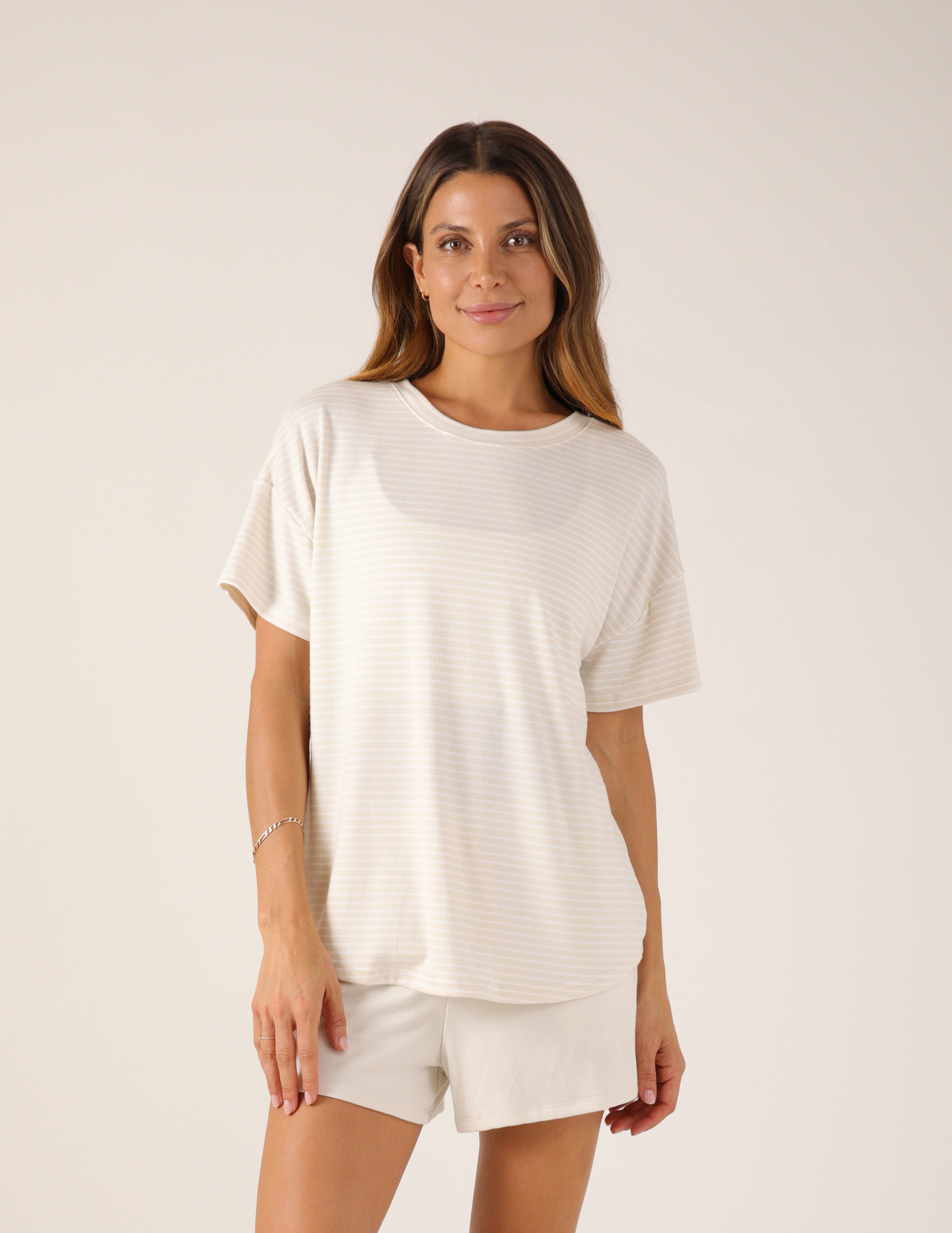 Lazy Haven Tee: Oatmilk Stripe