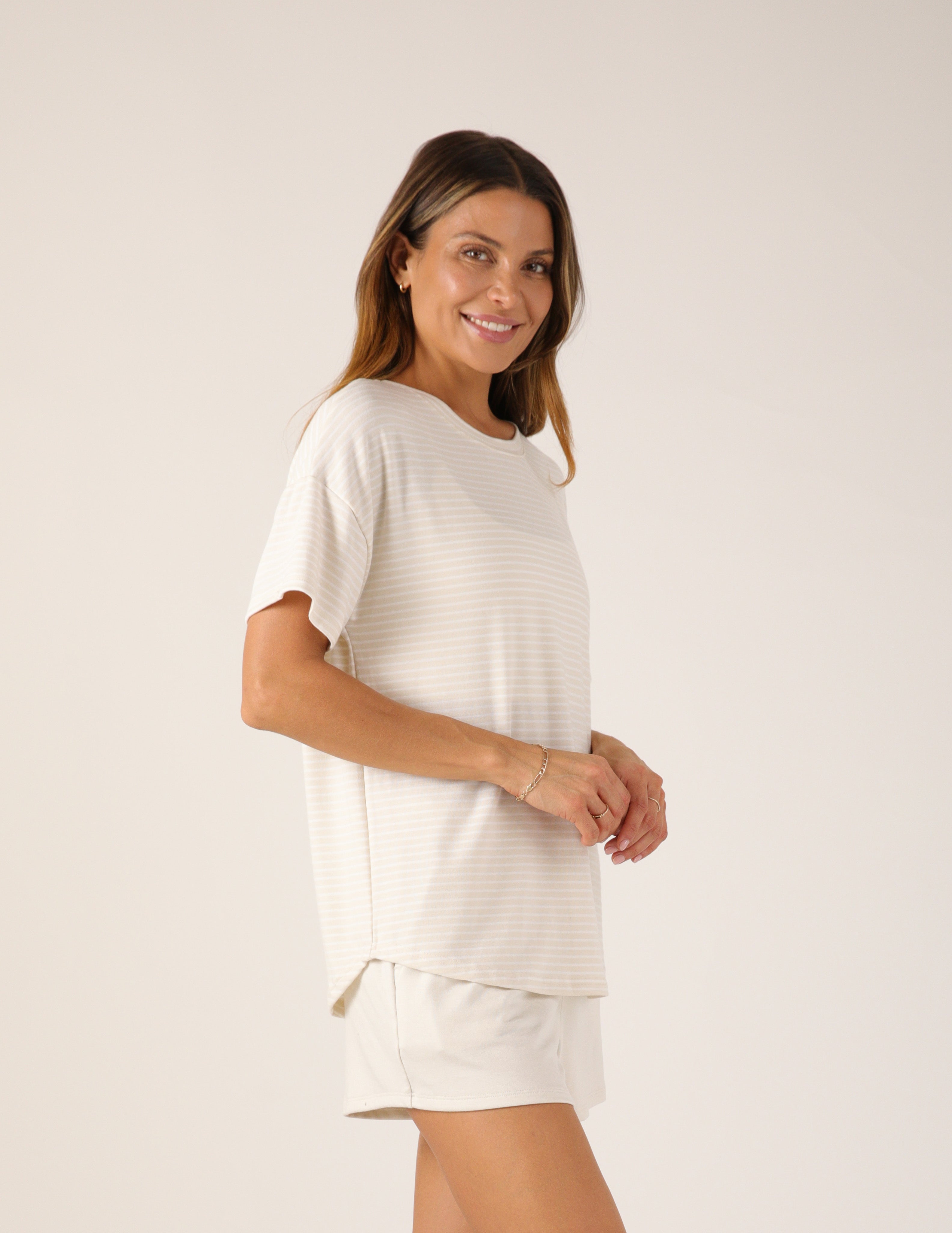 Lazy Haven Tee: Oatmilk Stripe