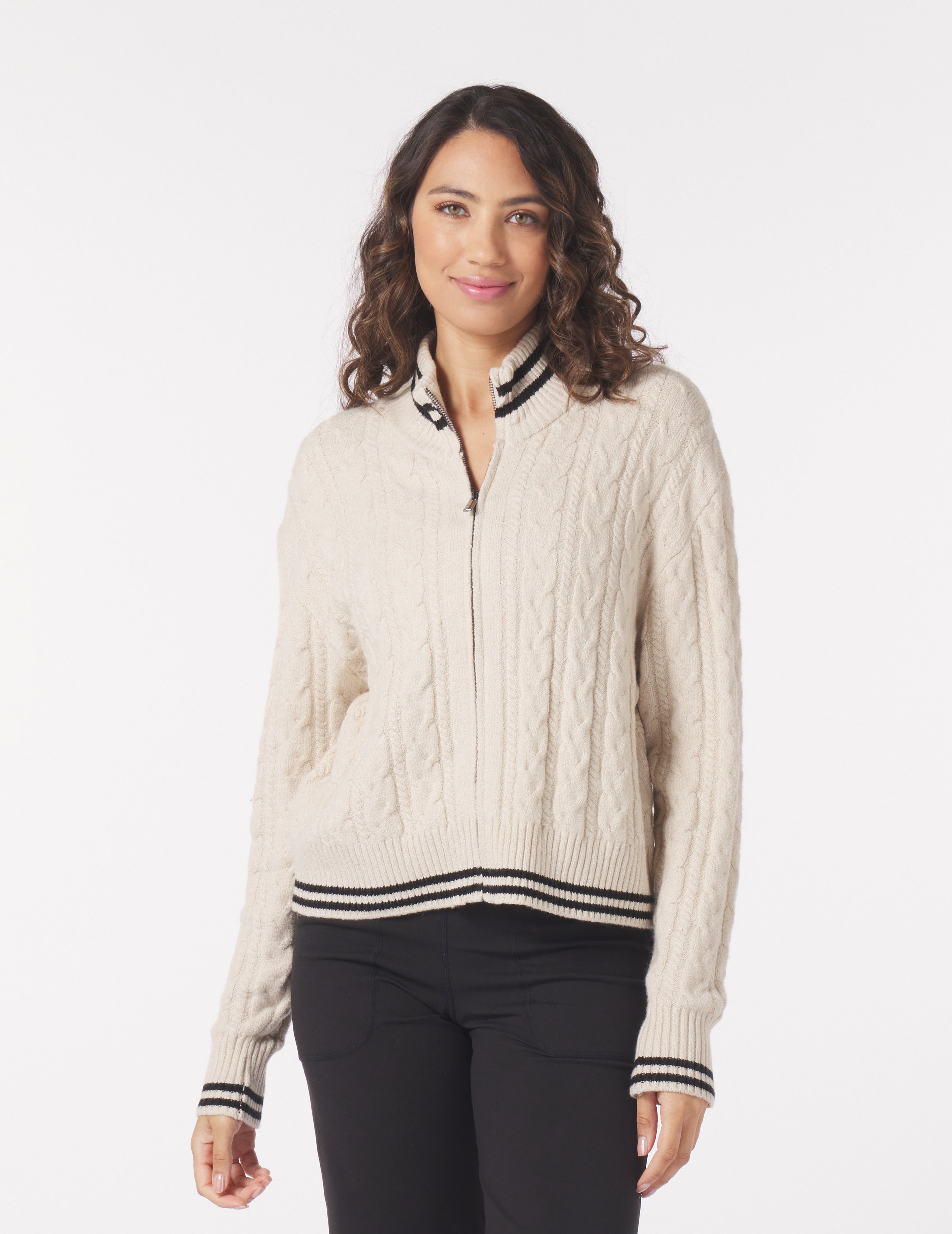 Women's cable knit zip up sweater hotsell
