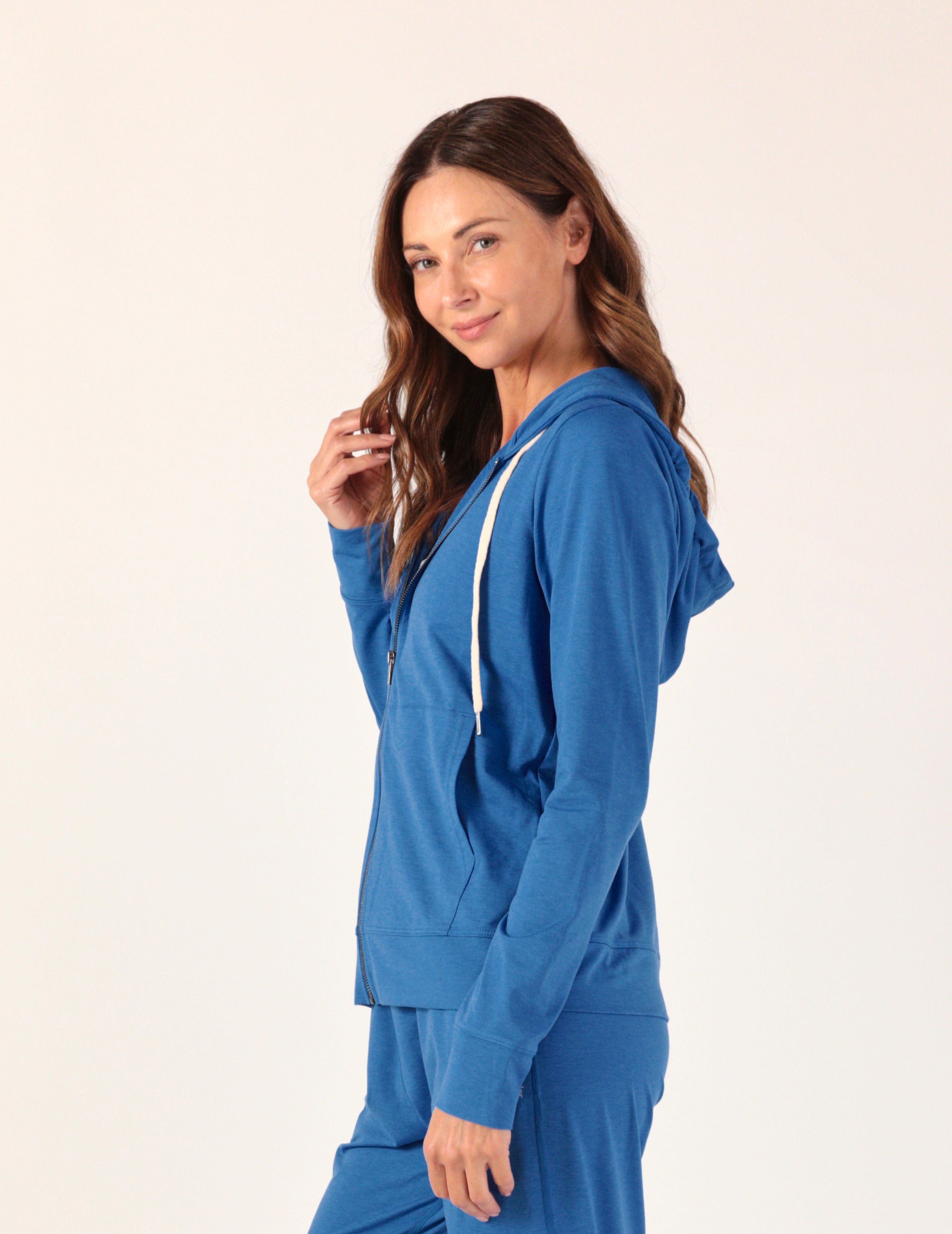On The Go Lightweight Zip Up Hoodie: Sapphire Coast