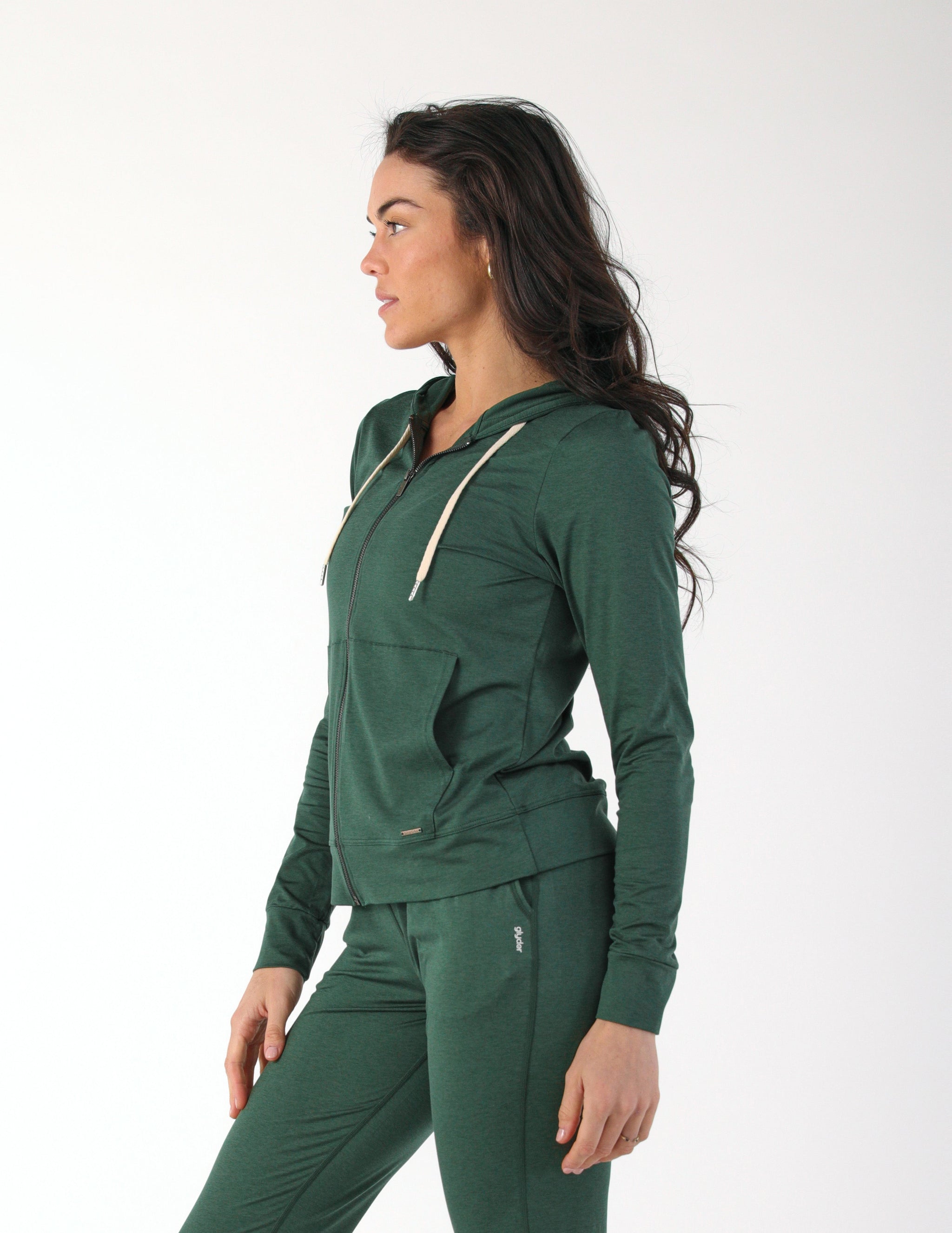 On The Go Lightweight Zip Up Hoodie: Forest Marble – Glyder