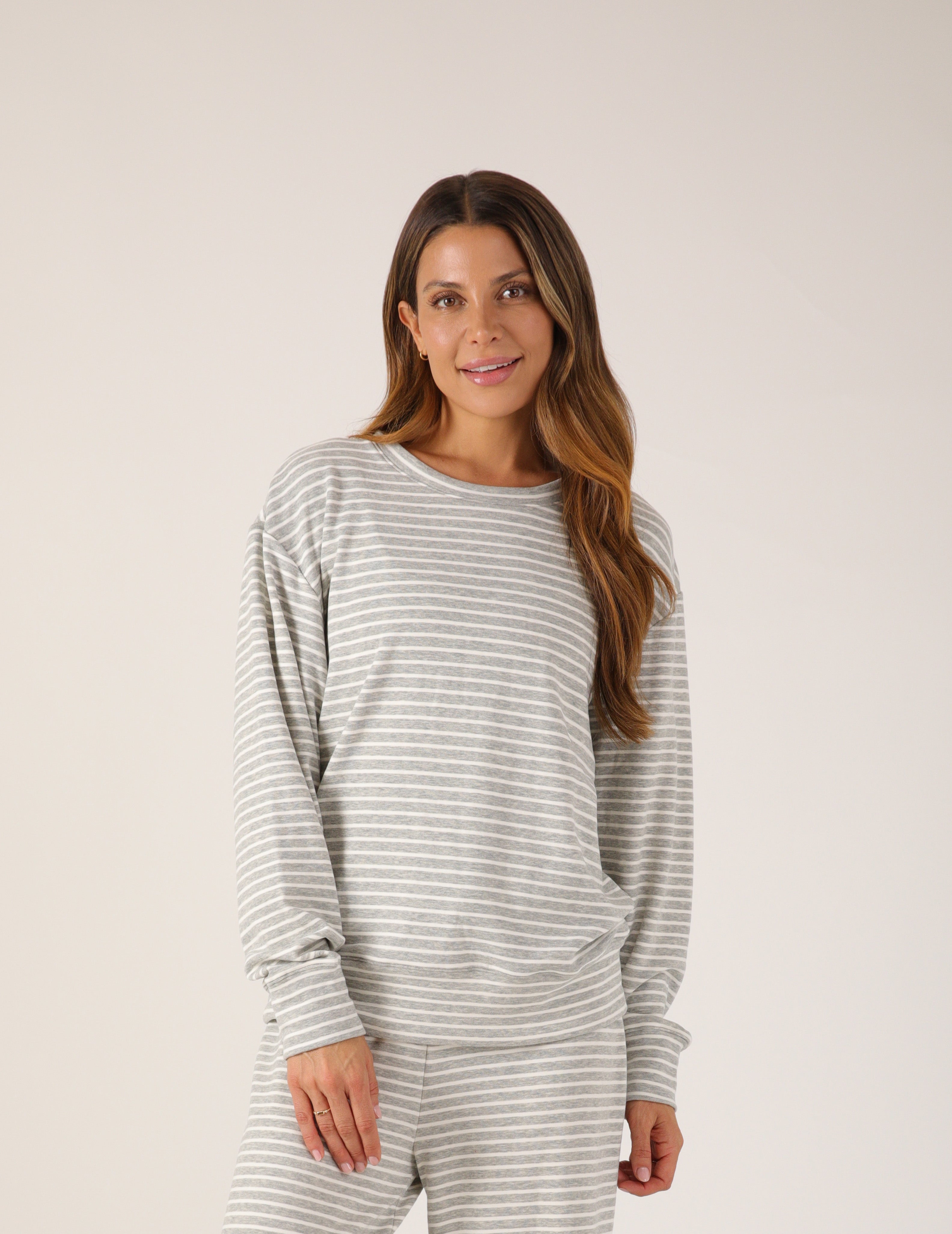 Oversized Crew: Heather Grey Stripe