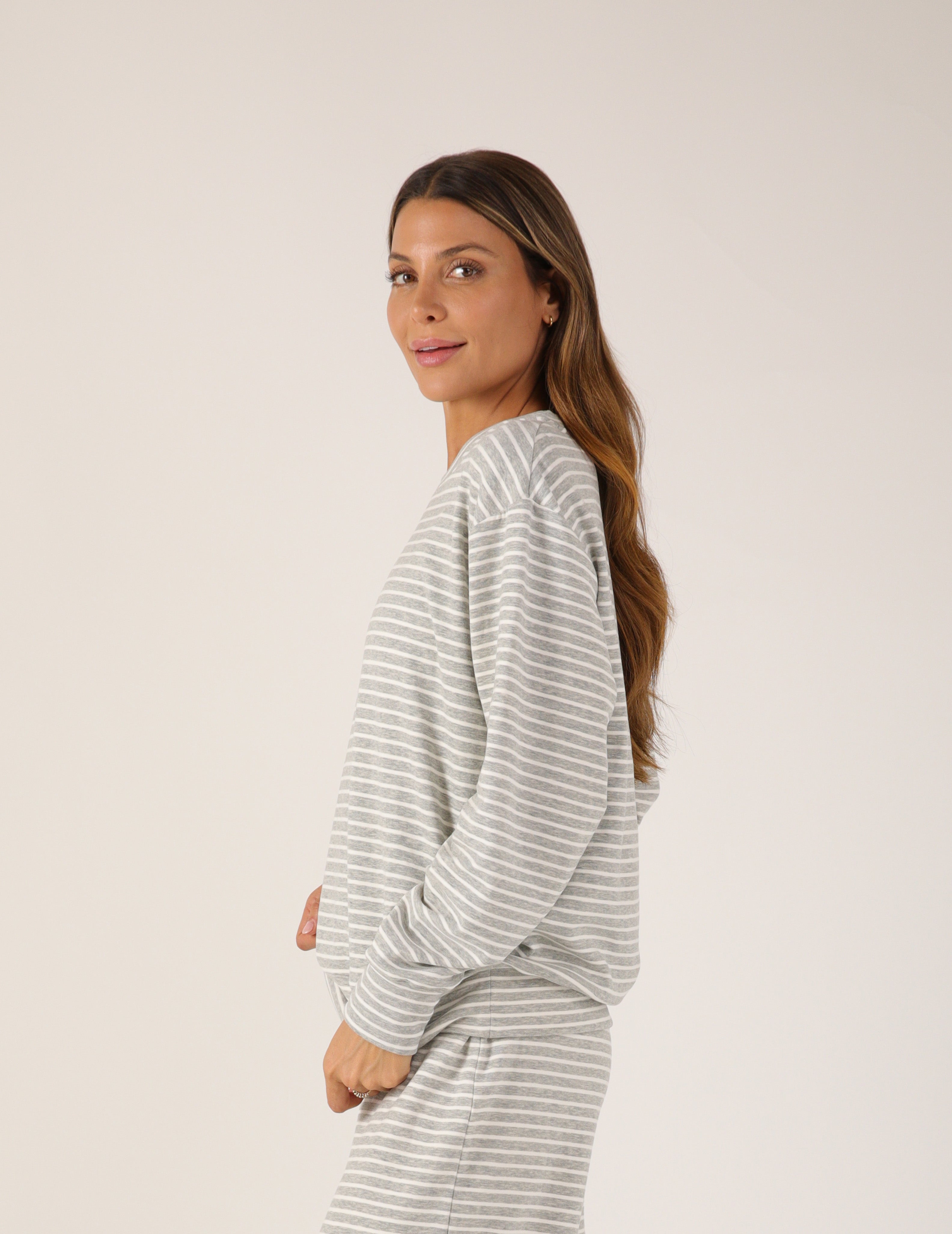 Oversized Crew: Heather Grey Stripe