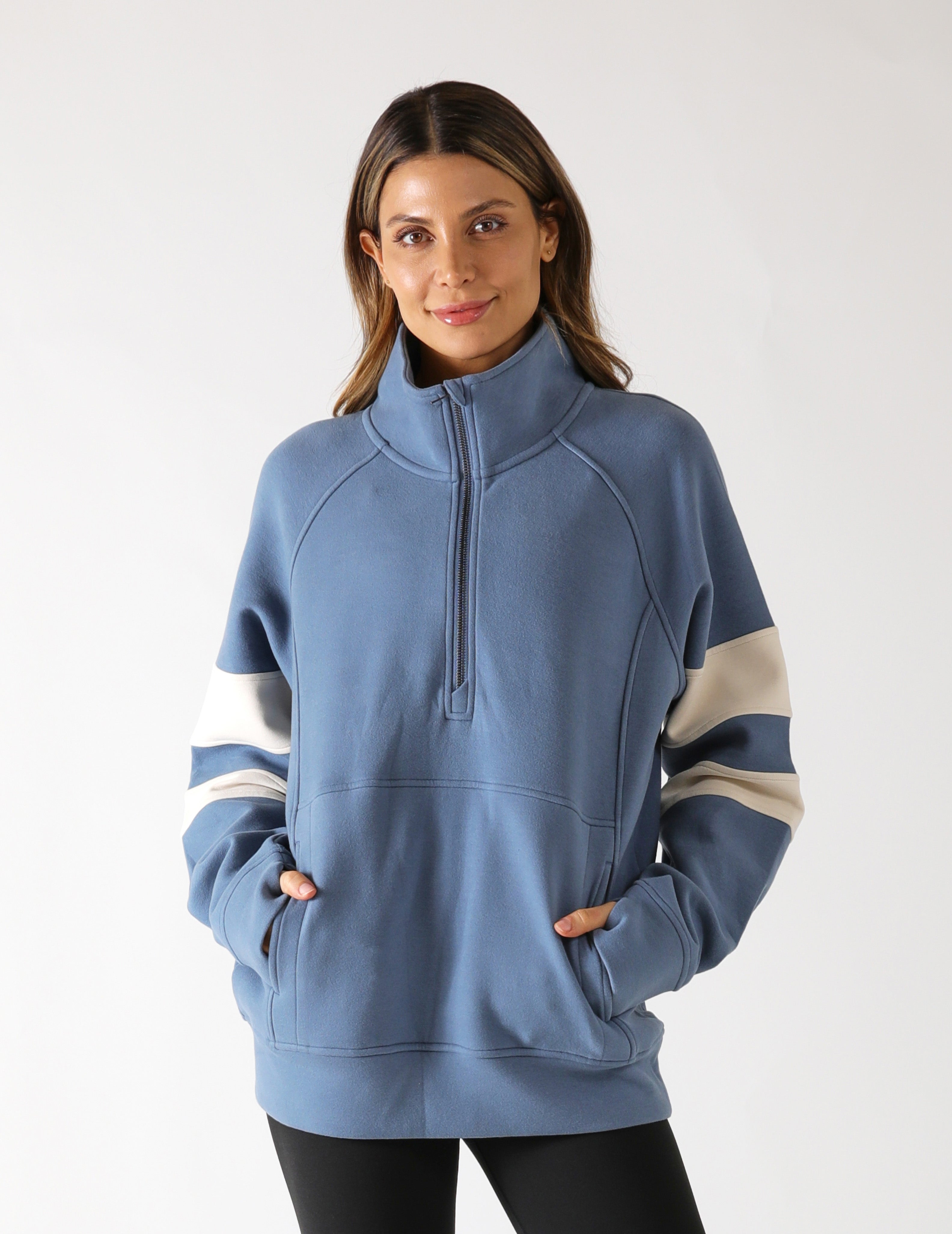 Prodigious Scuba 1/4 Zip: Washed Blue/Oatmilk