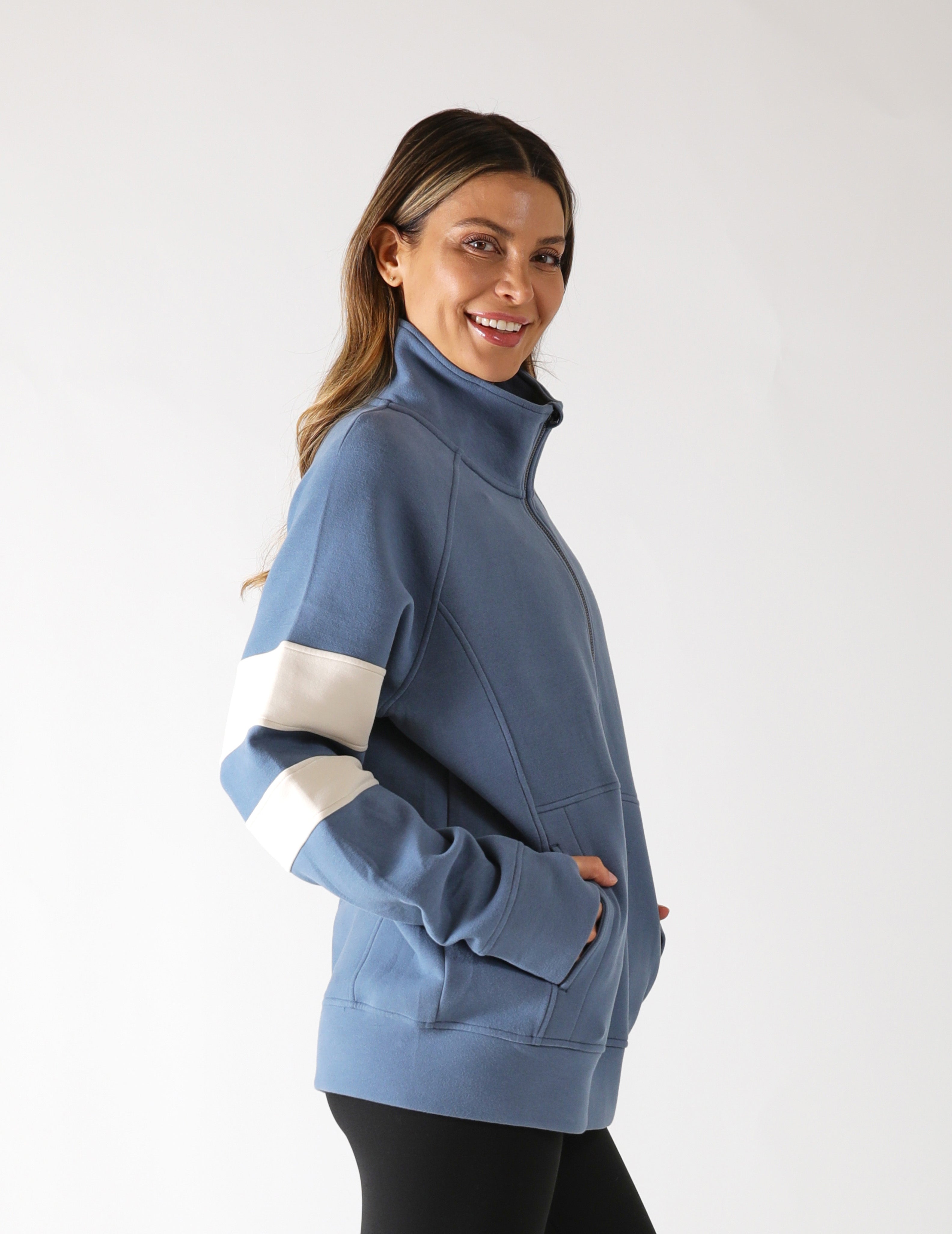 Prodigious Scuba 1/4 Zip: Washed Blue/Oatmilk