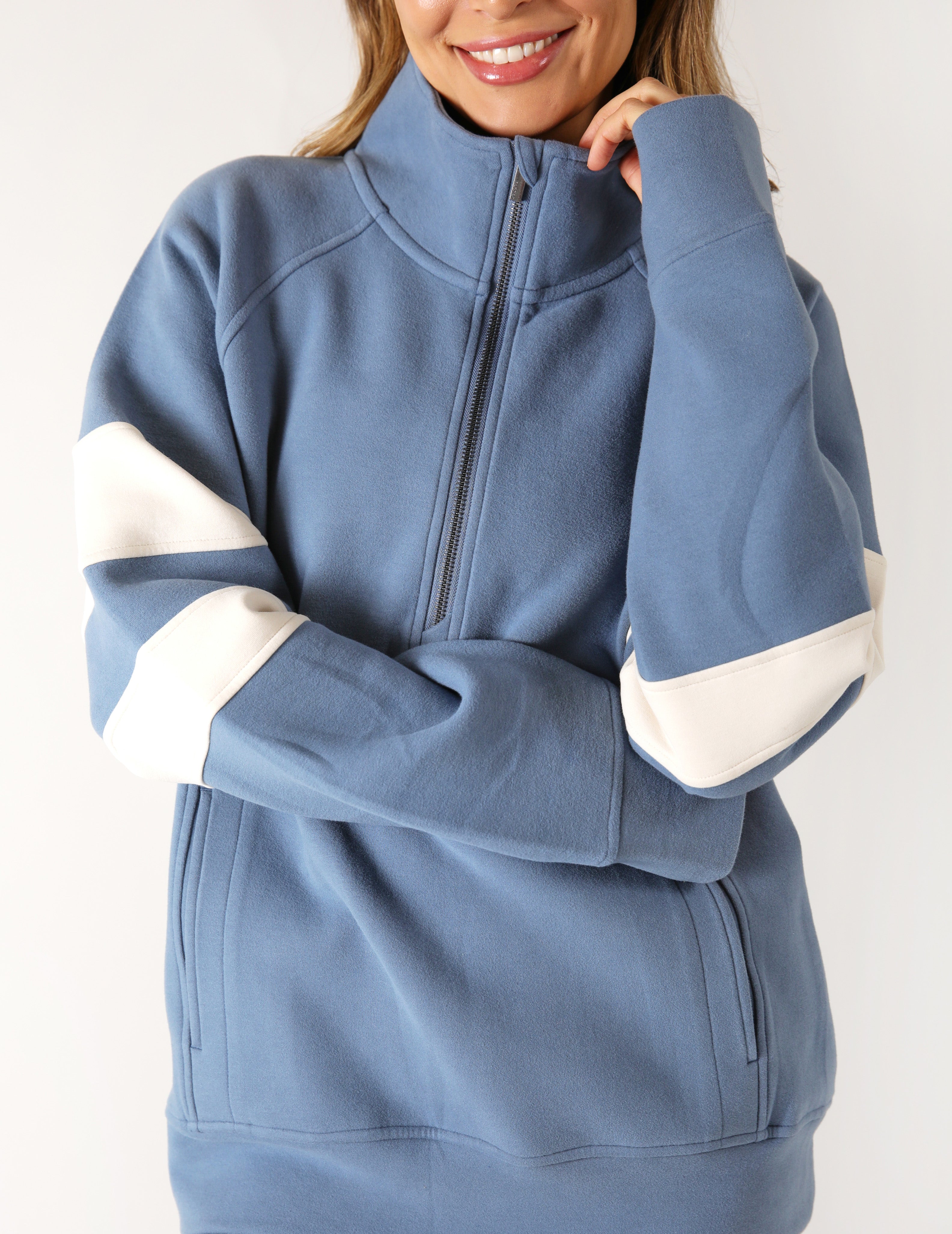 Prodigious Scuba 1/4 Zip: Washed Blue/Oatmilk