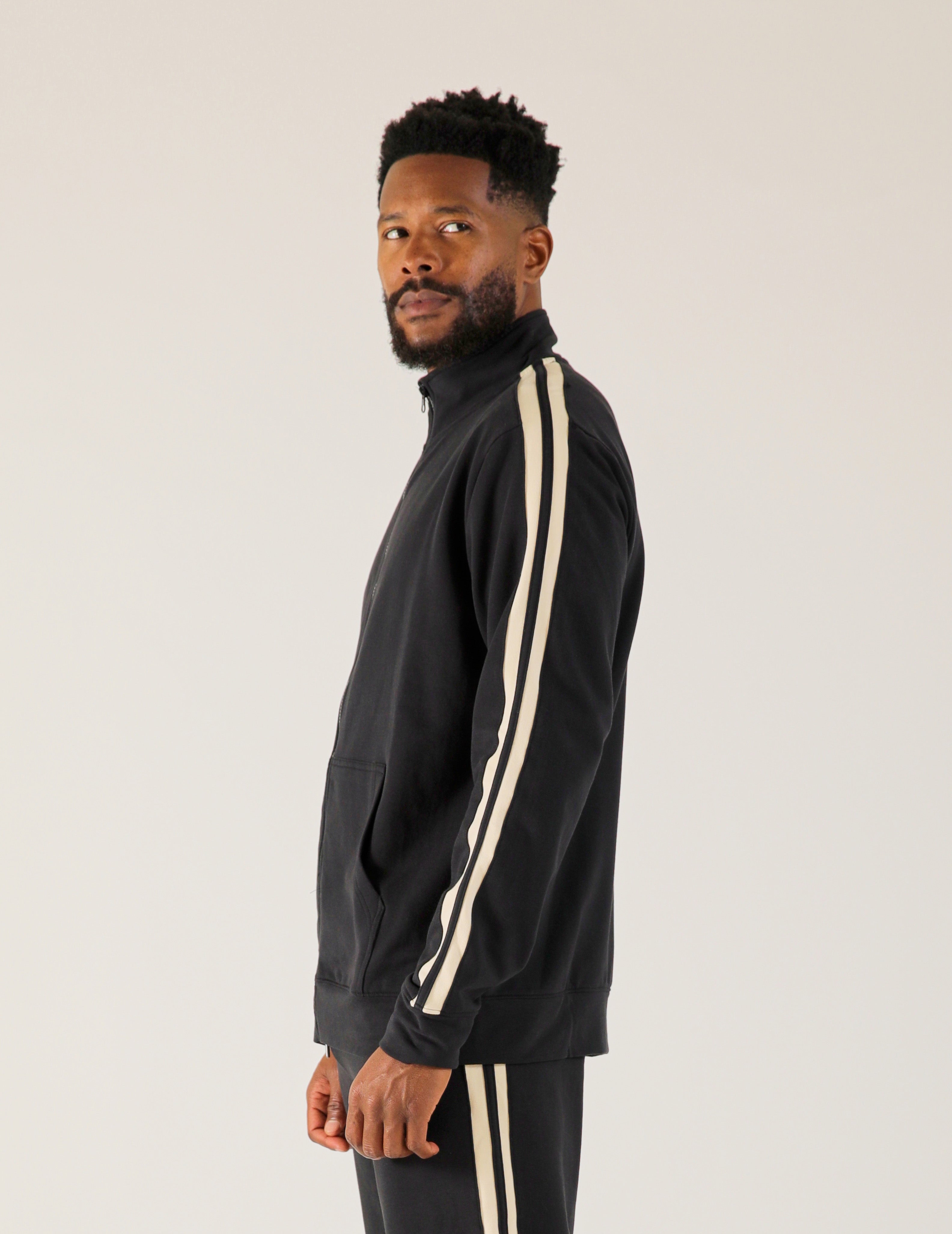 Retro Zip Up: Black/Oatmilk