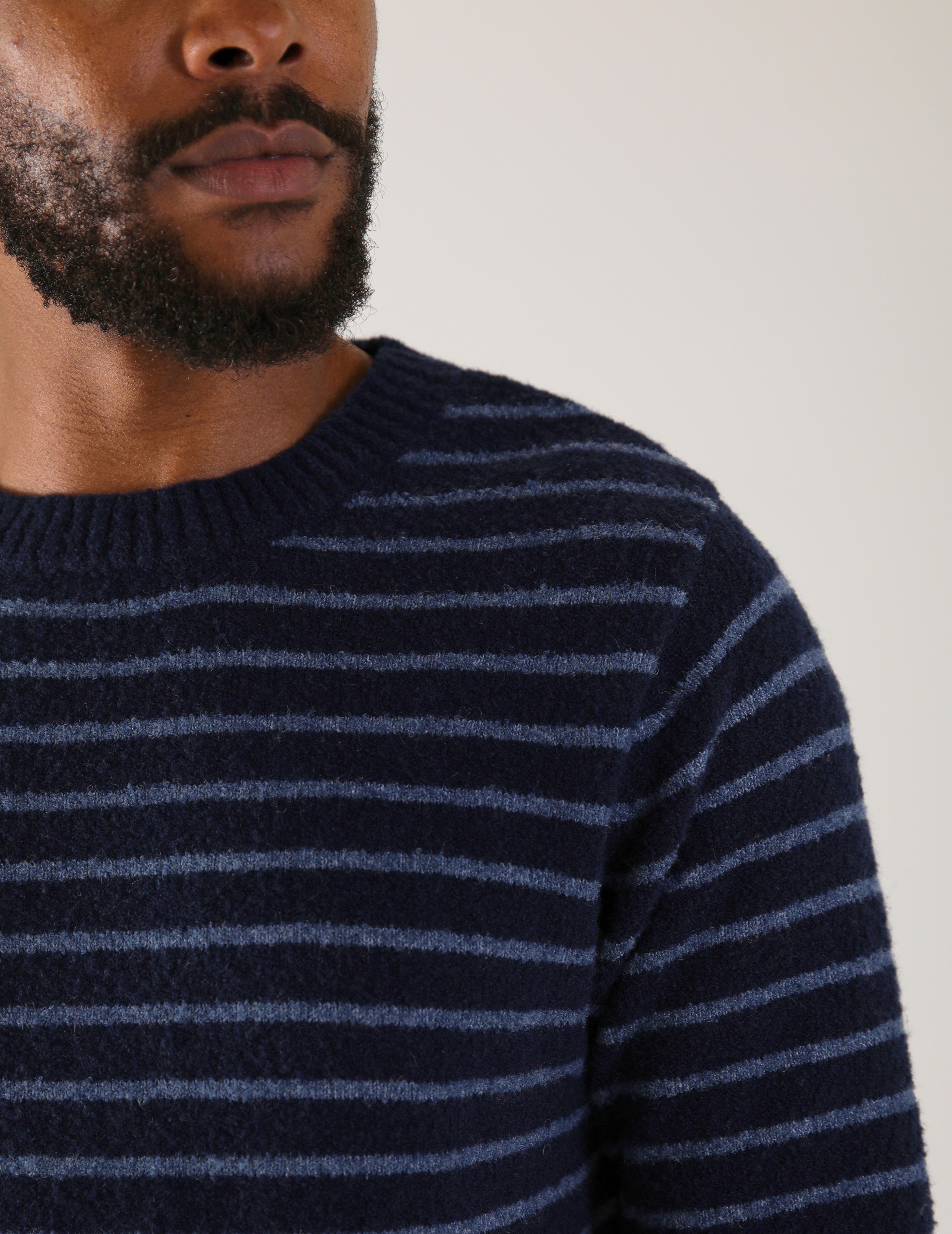 Ridge View Boucle Sweater: Navy Stripe