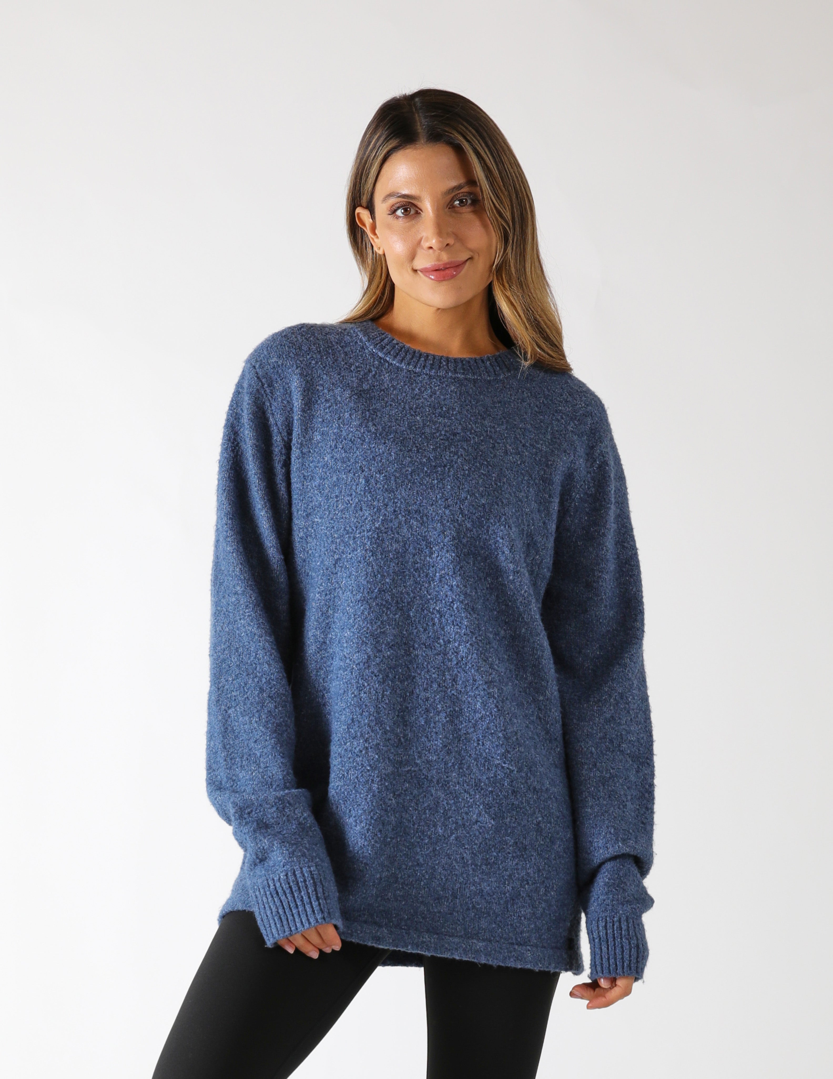 Ridge View Boucle Sweater: Washed Blue