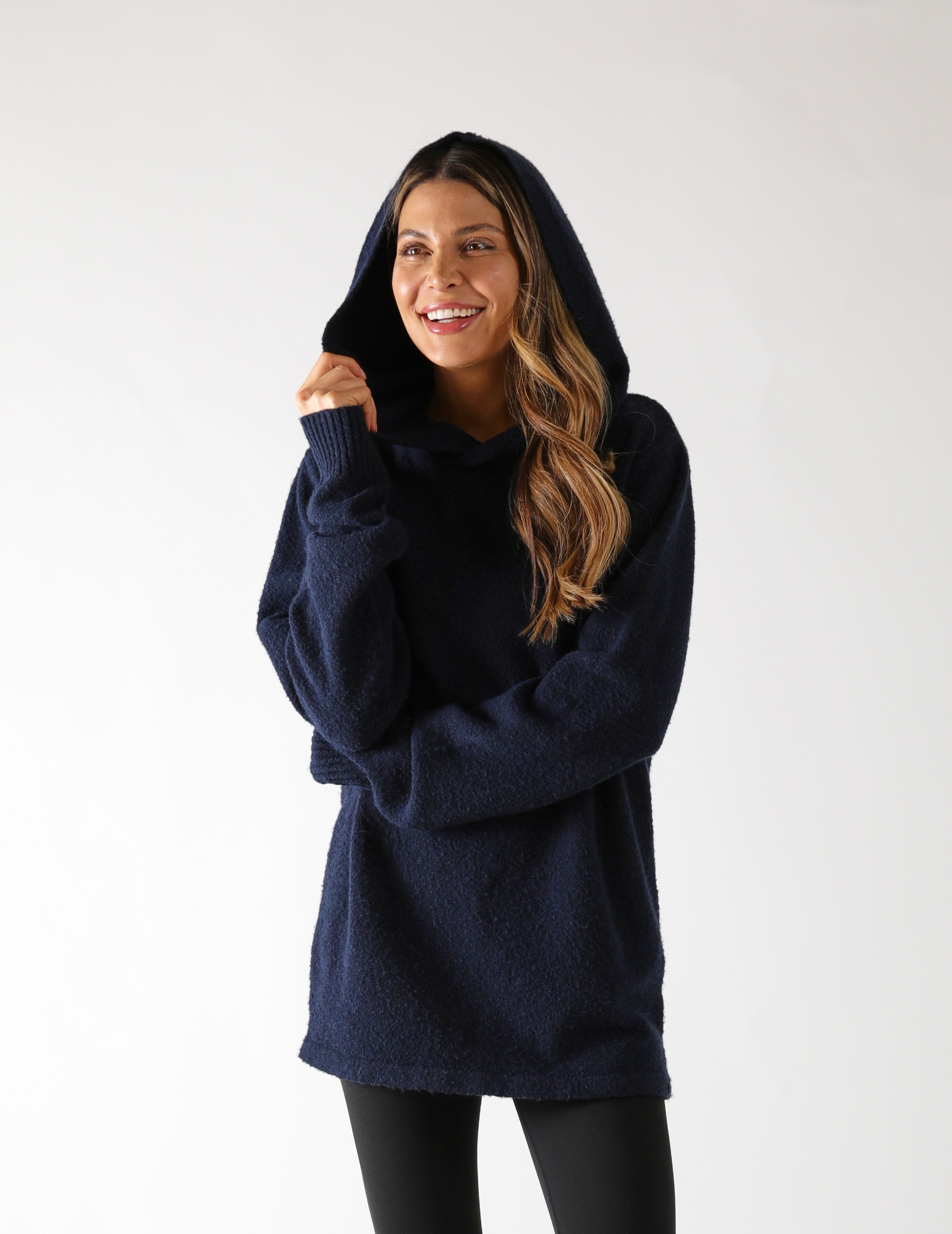 River View Boucle Hoodie: Navy