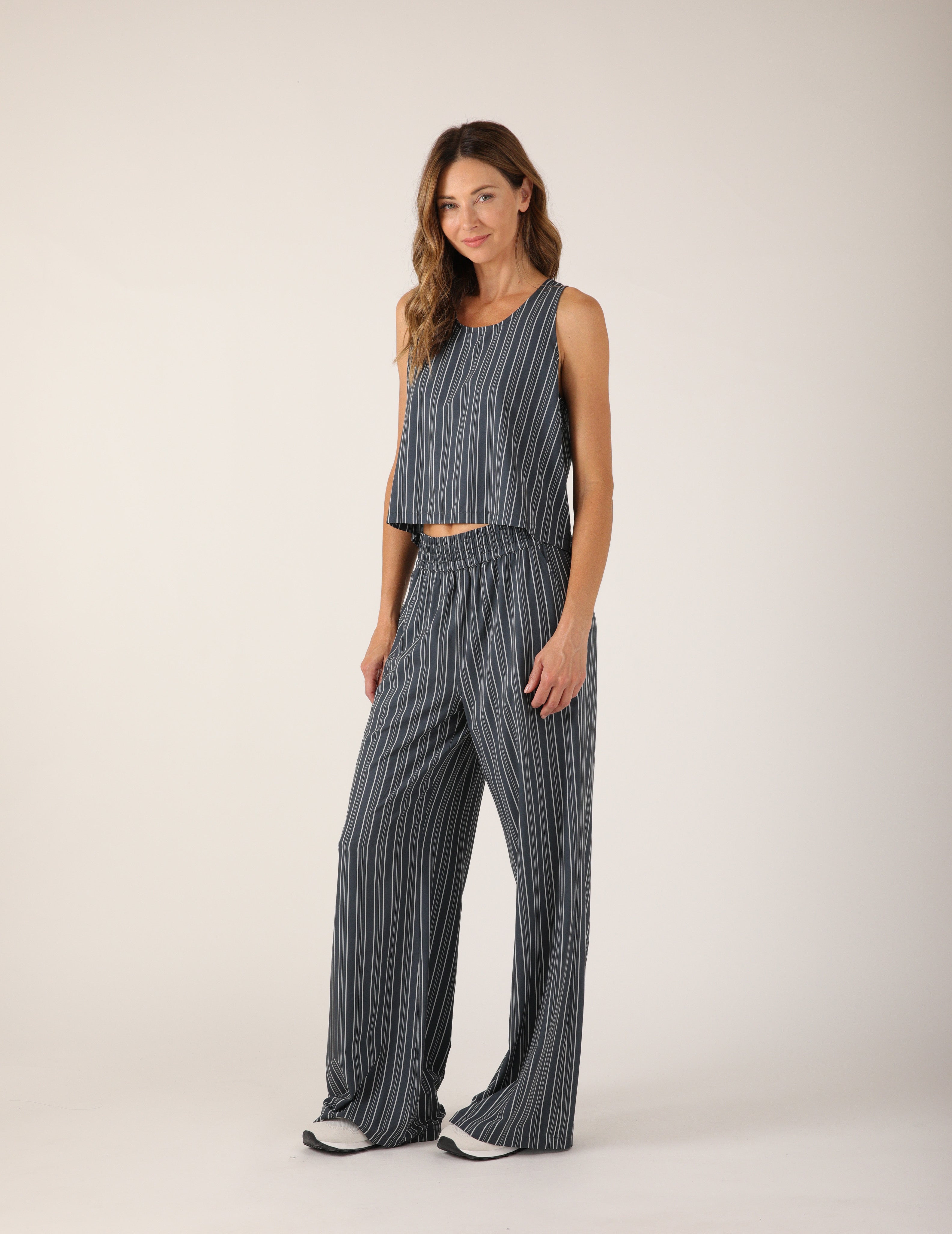 Sheer Ease Tank: Slate Jonah Stripe