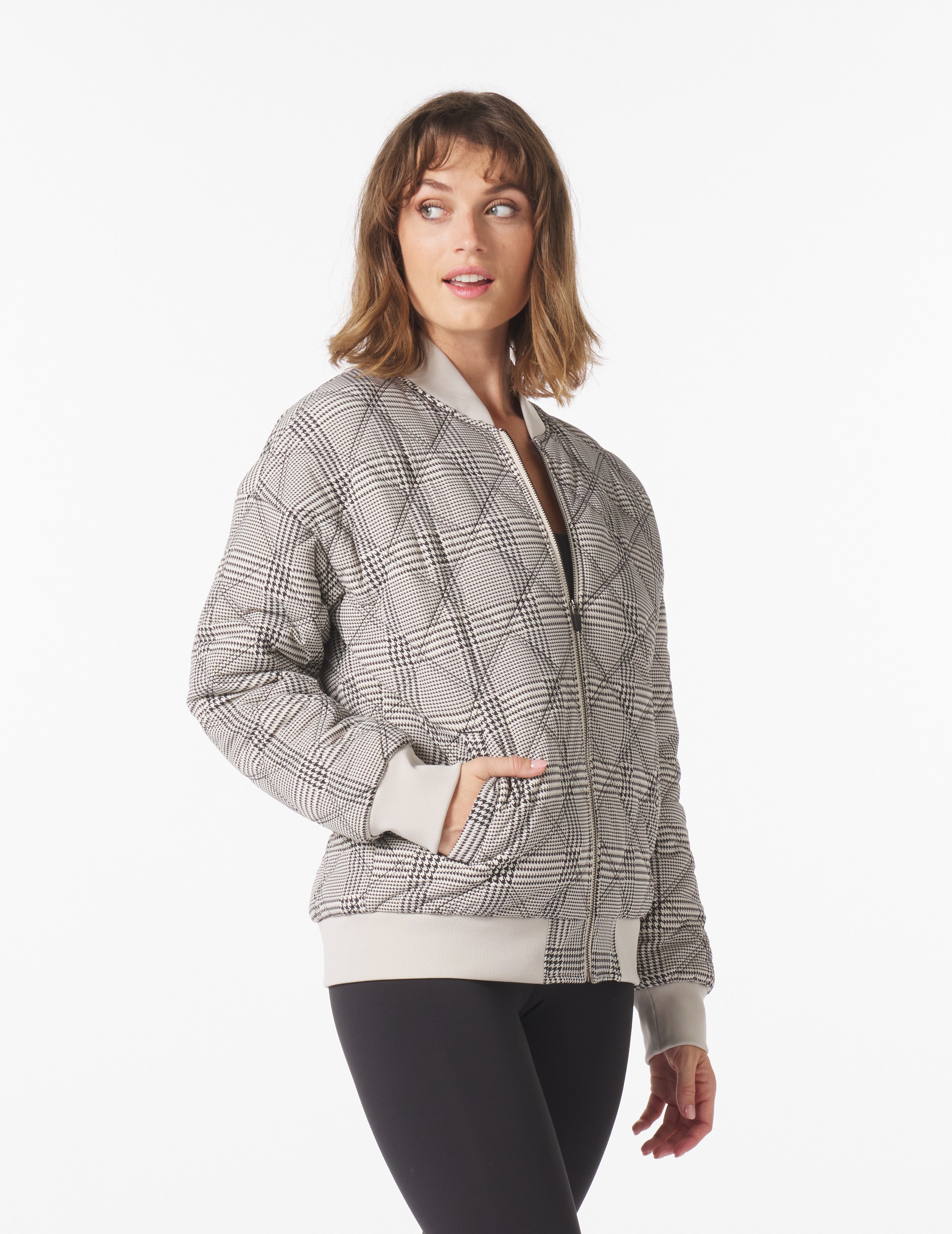 Varsity Jacket: Oatmilk/Black Glen Plaid