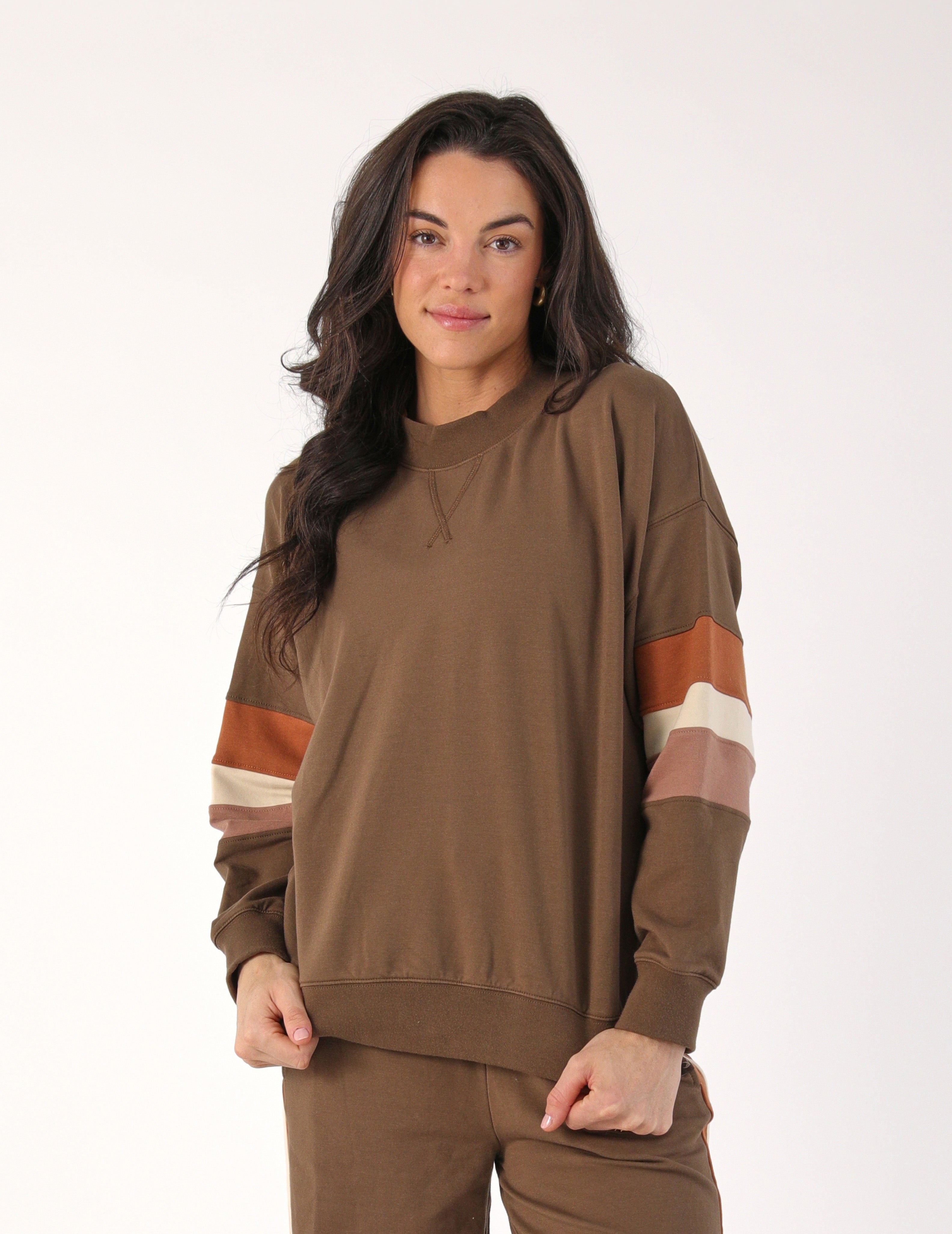 Vintage Oversized Crew: Chocolate Color Block